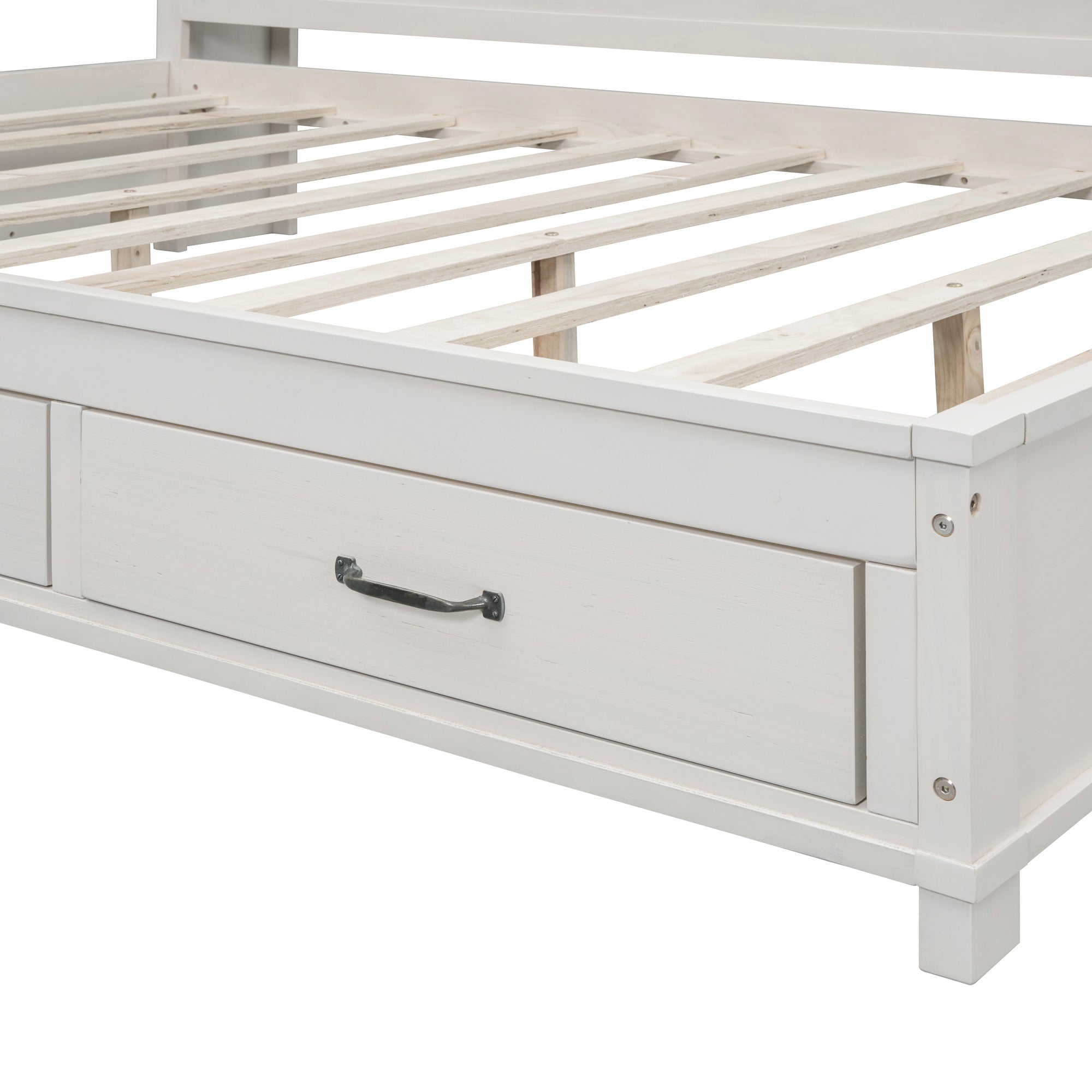 Full Size Wooden Daybed with 3 Storage Drawers, Upper Soft Board, shelf, and a set of Sockets and USB Ports, White - Atlantic Fine Furniture Melbourne FL