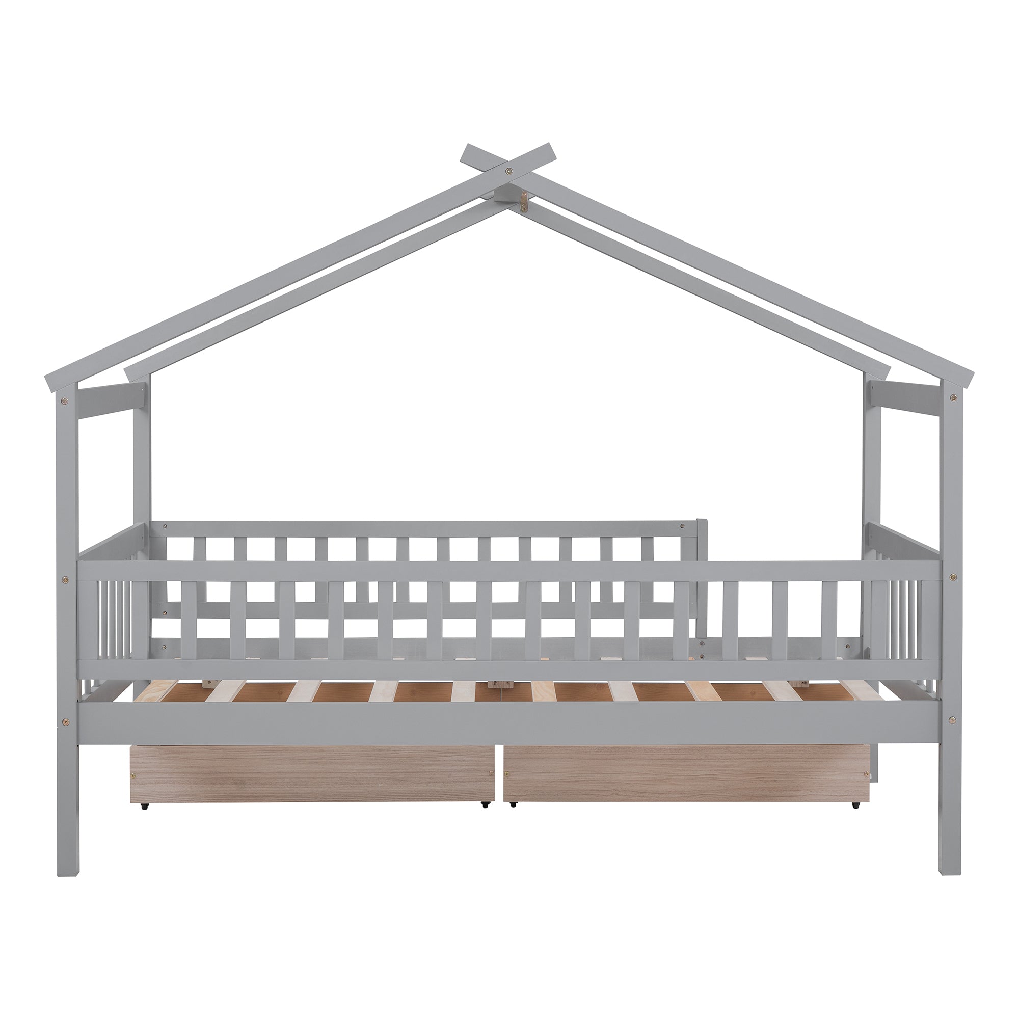 Twin Size Wooden House Bed with Two Drawers, Gray - Atlantic Fine Furniture Melbourne FL