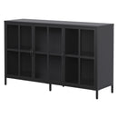Modern Heavy Duty Metal Sideboard Buffet Cabinet With Storage, Adjustable Feet, Glass Doors, Steel - Black