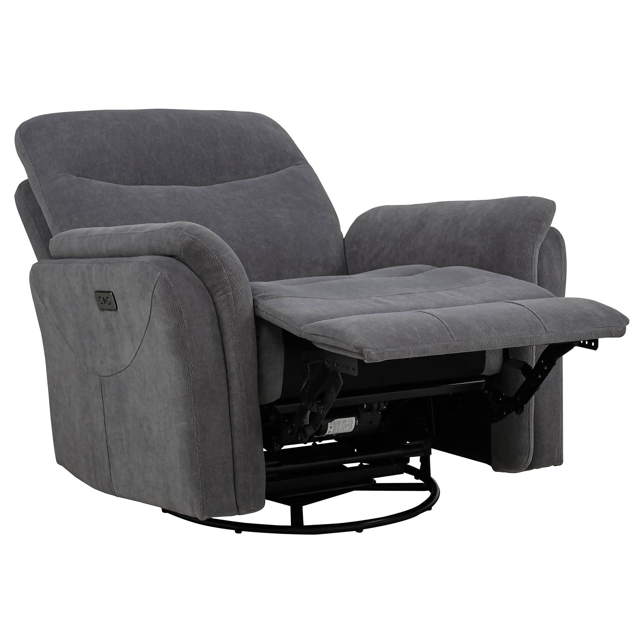 Adler Upholstered Power Swivel Glider Recliner Charcoal Grey