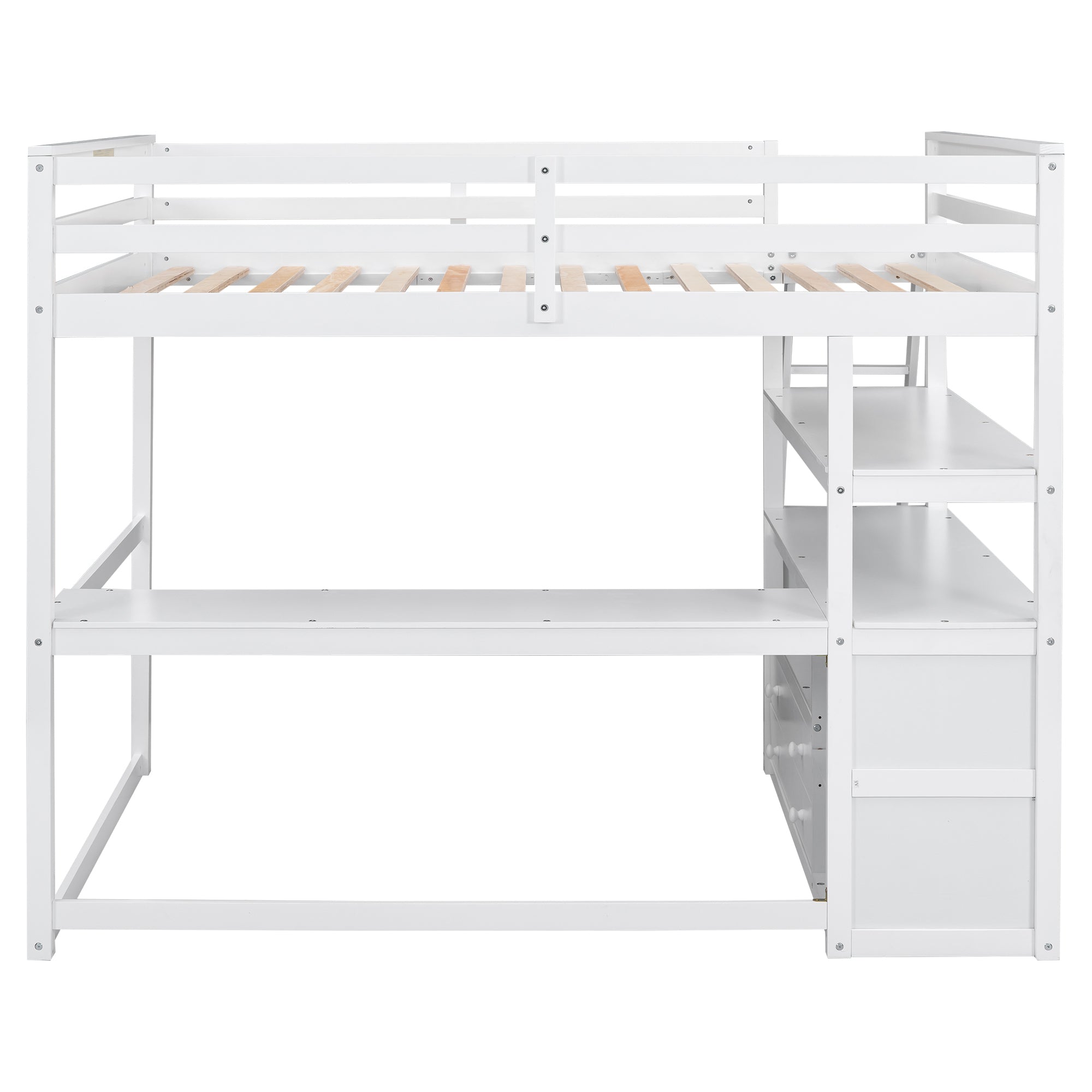 Full Size Loft Bed with Desk and Shelves,Two Built-in Drawers,White(Old SKU: SM000416AAK)