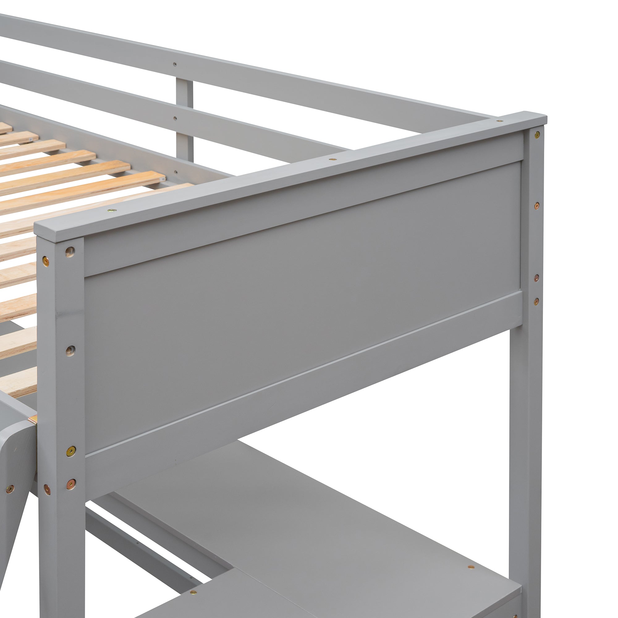 Twin size Loft Bed with Shelves and Desk, Wooden Loft Bed with Desk - Gray(OLD SKU:LT000537AAE) - Atlantic Fine Furniture Melbourne FL