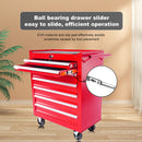 Red 7 Drawer Metal Rolling Tool Chest With Locking System And Wheels, Steel Construction - Red