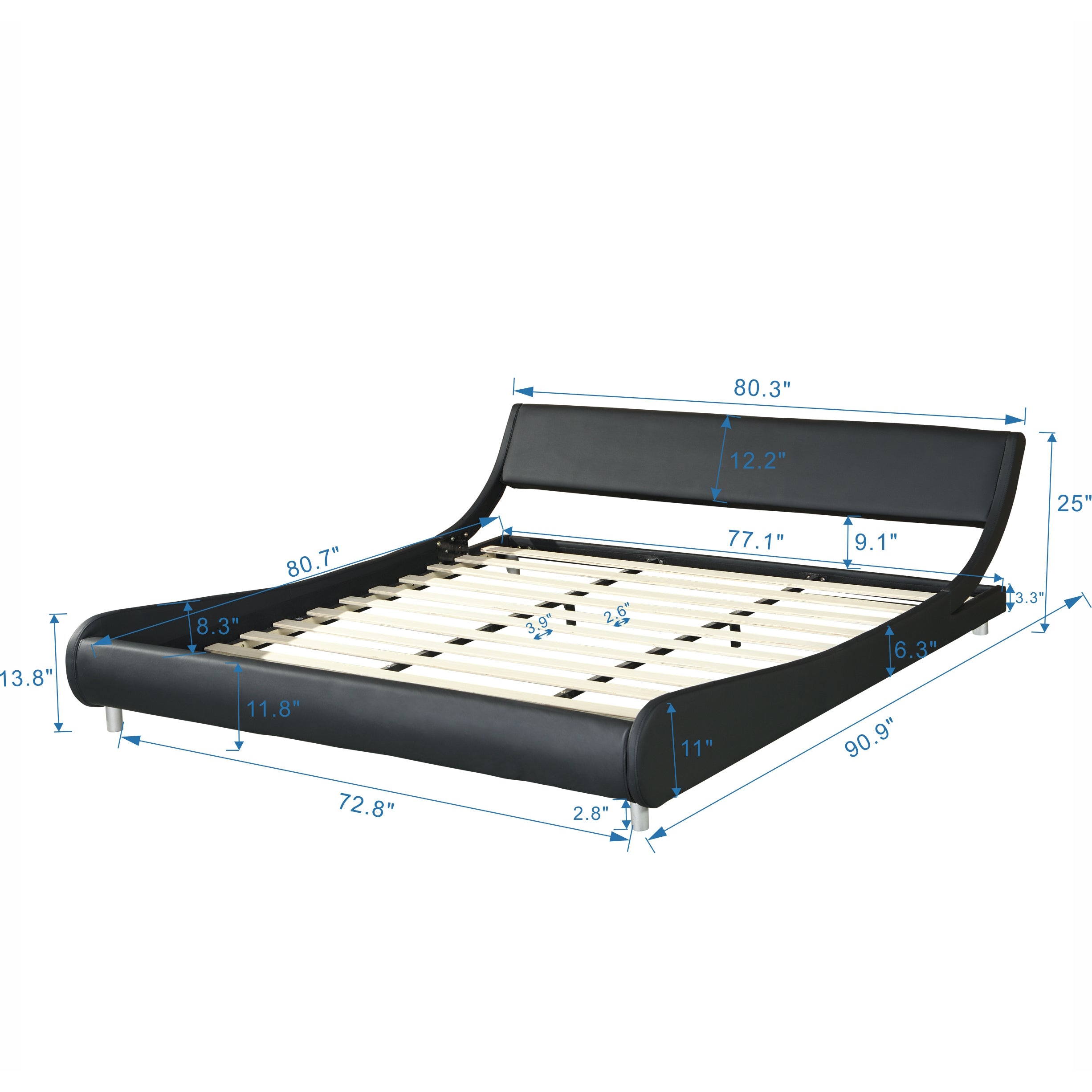 Faux Leather Upholstered Platform Bed Frame with led lighting , Curve Design, Wood Slat Support, No Box Spring Needed, Easy Assemble, King Size, Gray - Atlantic Fine Furniture Melbourne FL