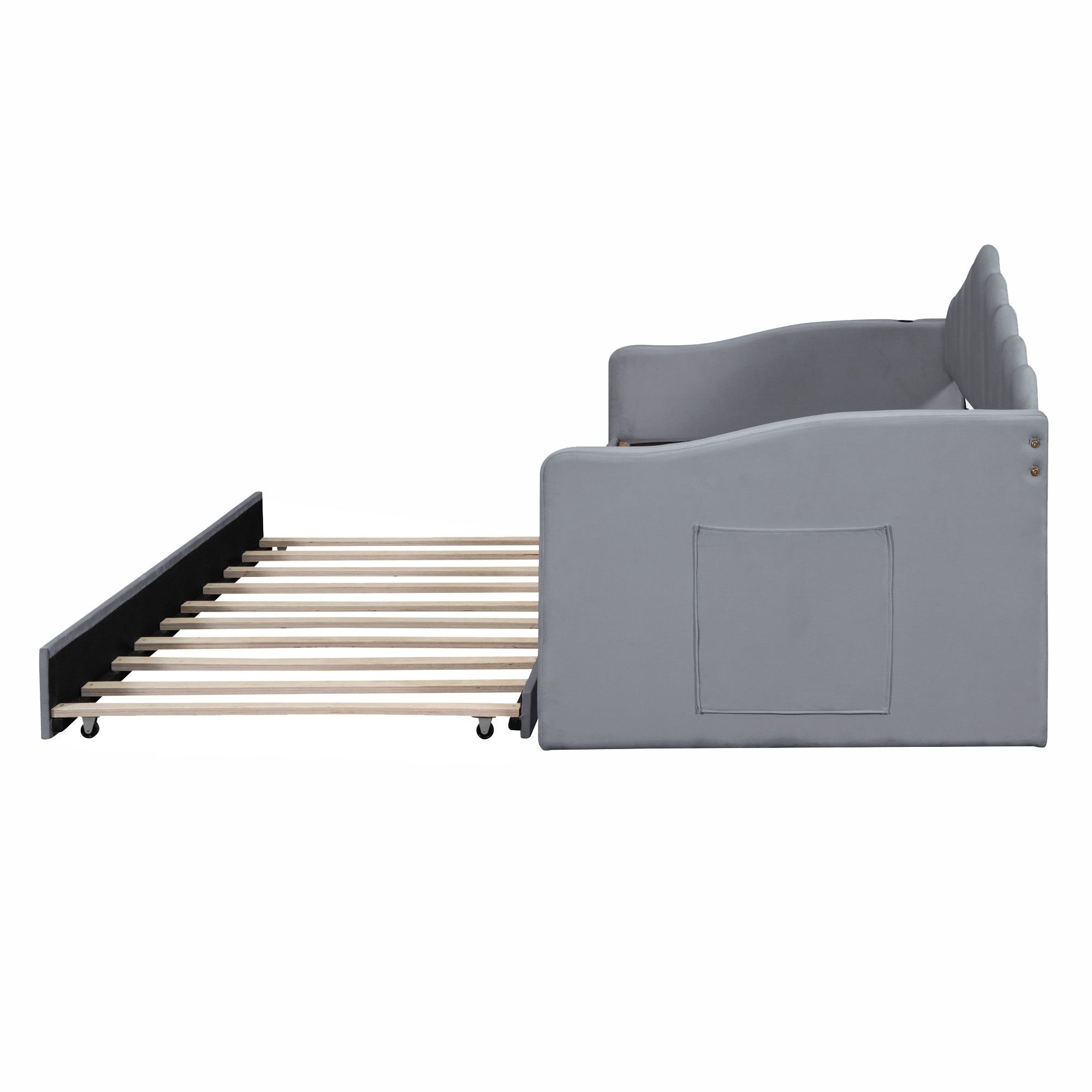 Twin size Upholstered Daybed with Trundle ,Velvet Sofabed with USB Charging Ports,No Box-spring Needed,Gray - Atlantic Fine Furniture Melbourne FL
