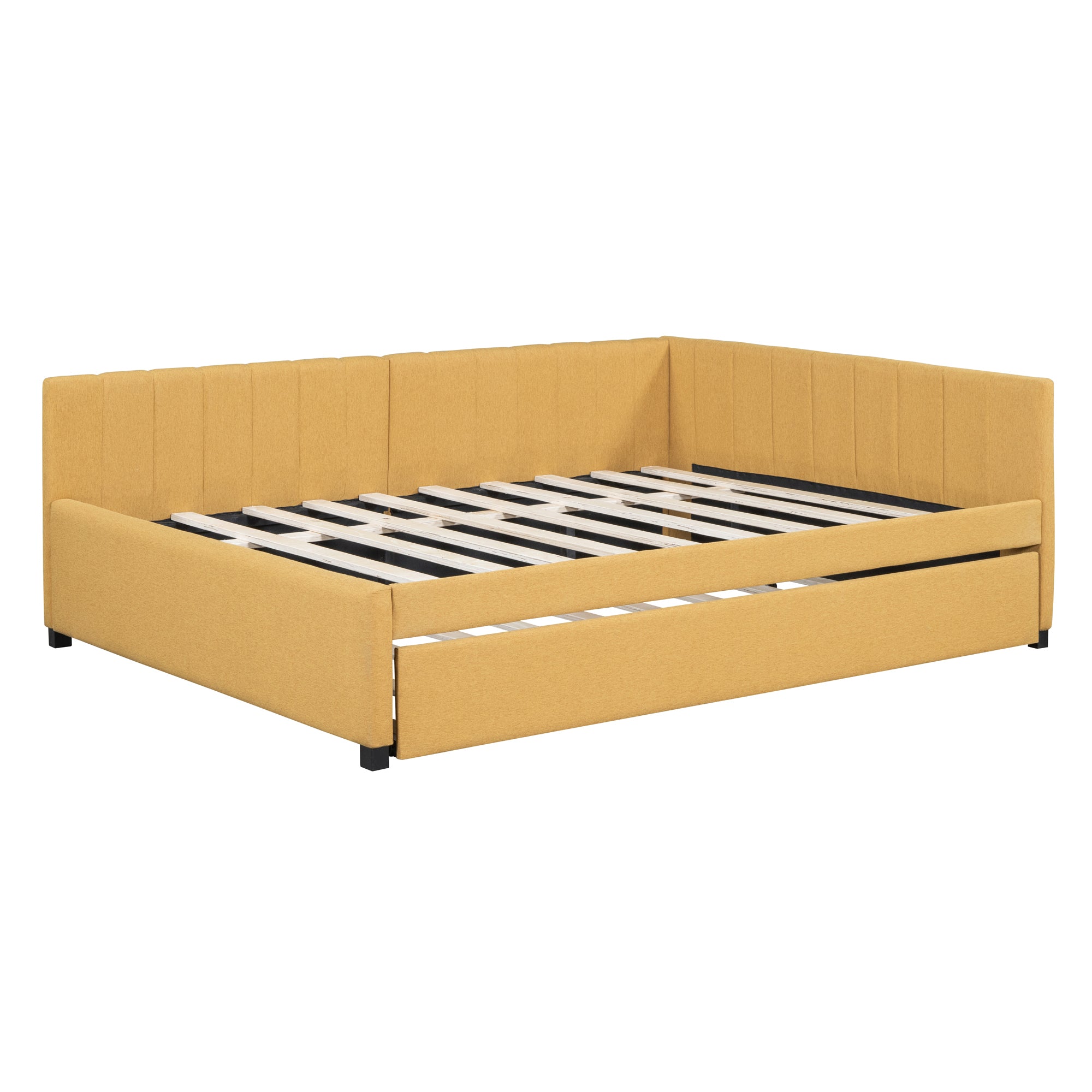Full Size Upholstered Daybed with Trundle Sofa Bed Frame No Box Spring Needed, Linen Fabric(Yellow) - Atlantic Fine Furniture Melbourne FL