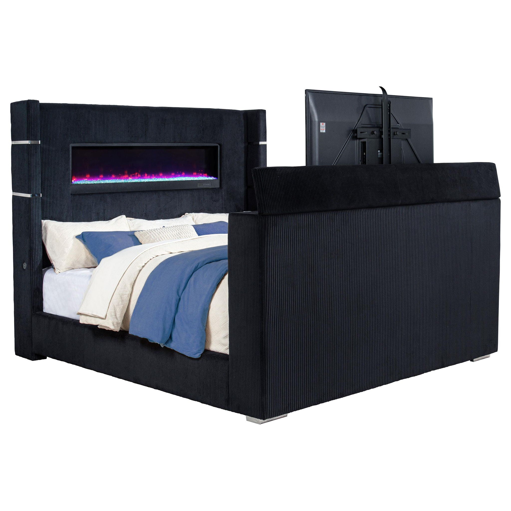 Tisdall Eastern King Flame Visualizer Wingback TV Bed Black
