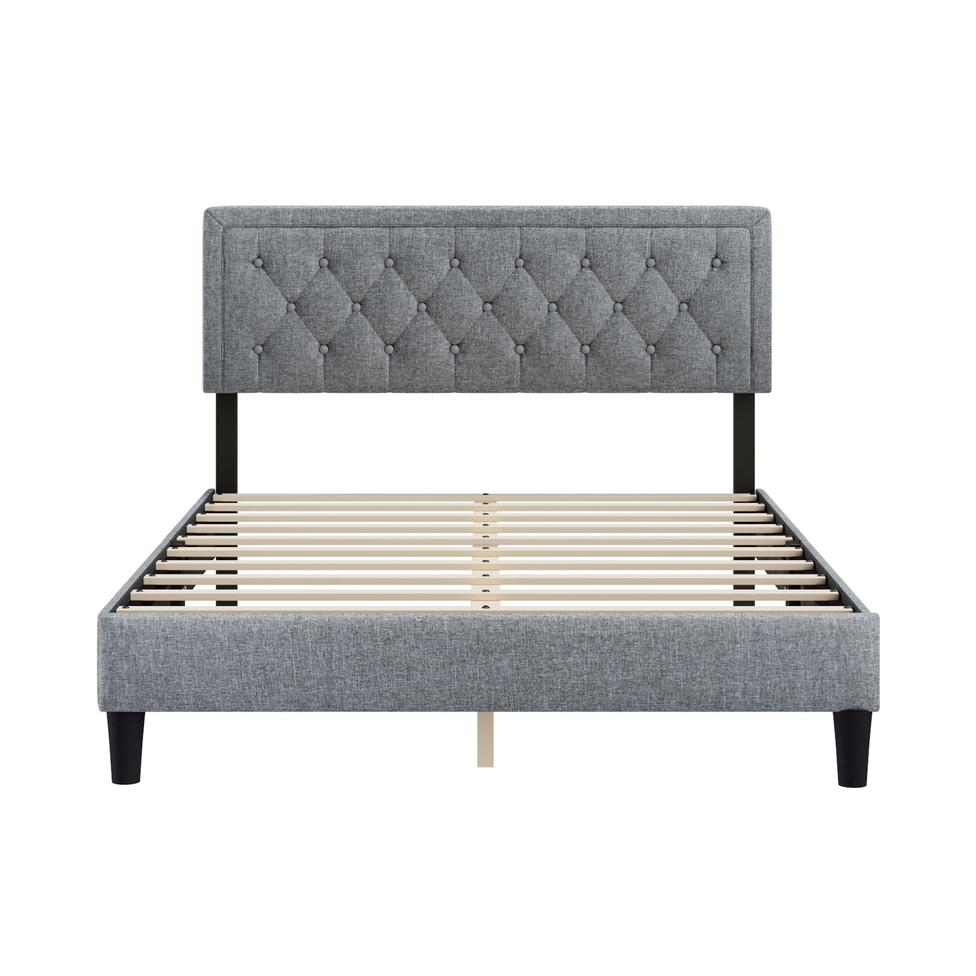 Queen size Panel Bed Frame with Adjustable Button-Tufted Headboard for Bedroom/Linen Upholstered/Wood Slat Support/Easy Assembly,Light Grey