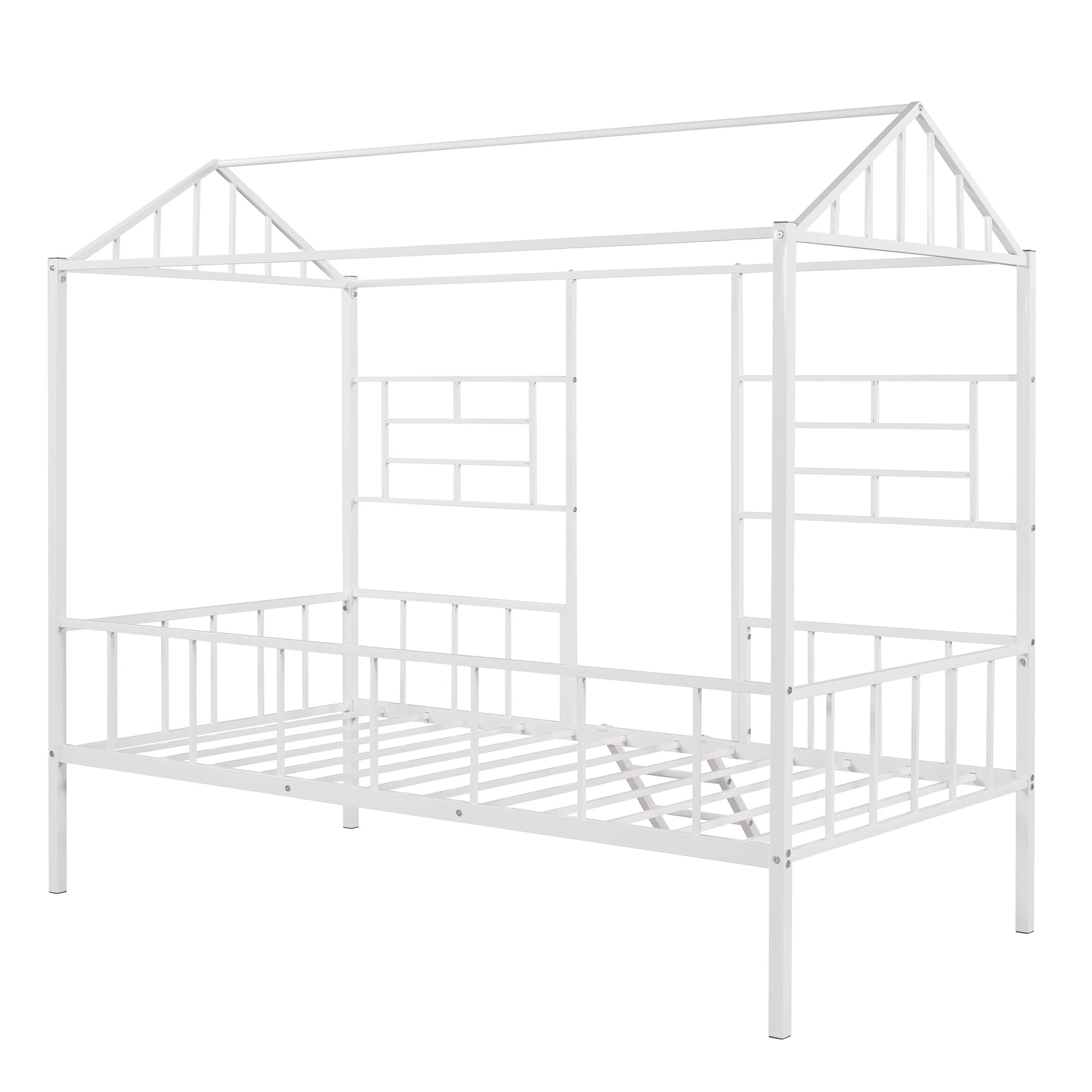Metal House Bed Frame Twin Size with Slatted Support No Box Spring Needed White - Atlantic Fine Furniture Melbourne FL