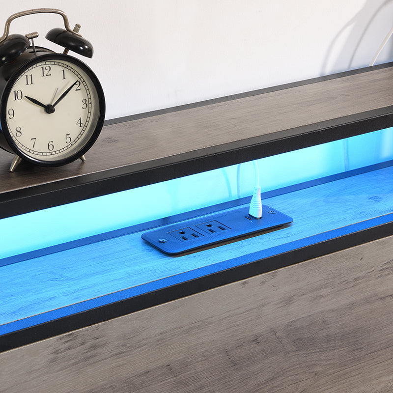 Full Bed Frame, Storage Headboard with Charging Station, Solid and Stable, Noise Free, No Box Spring Needed, Easy Assembly