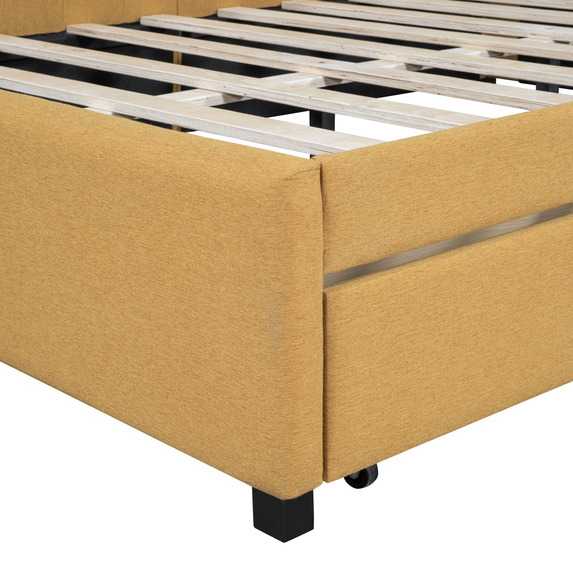 Full Size Upholstered Daybed with 2 Storage Drawers Sofa Bed Frame No Box Spring Needed, Linen Fabric (Yellow) - Atlantic Fine Furniture Melbourne FL