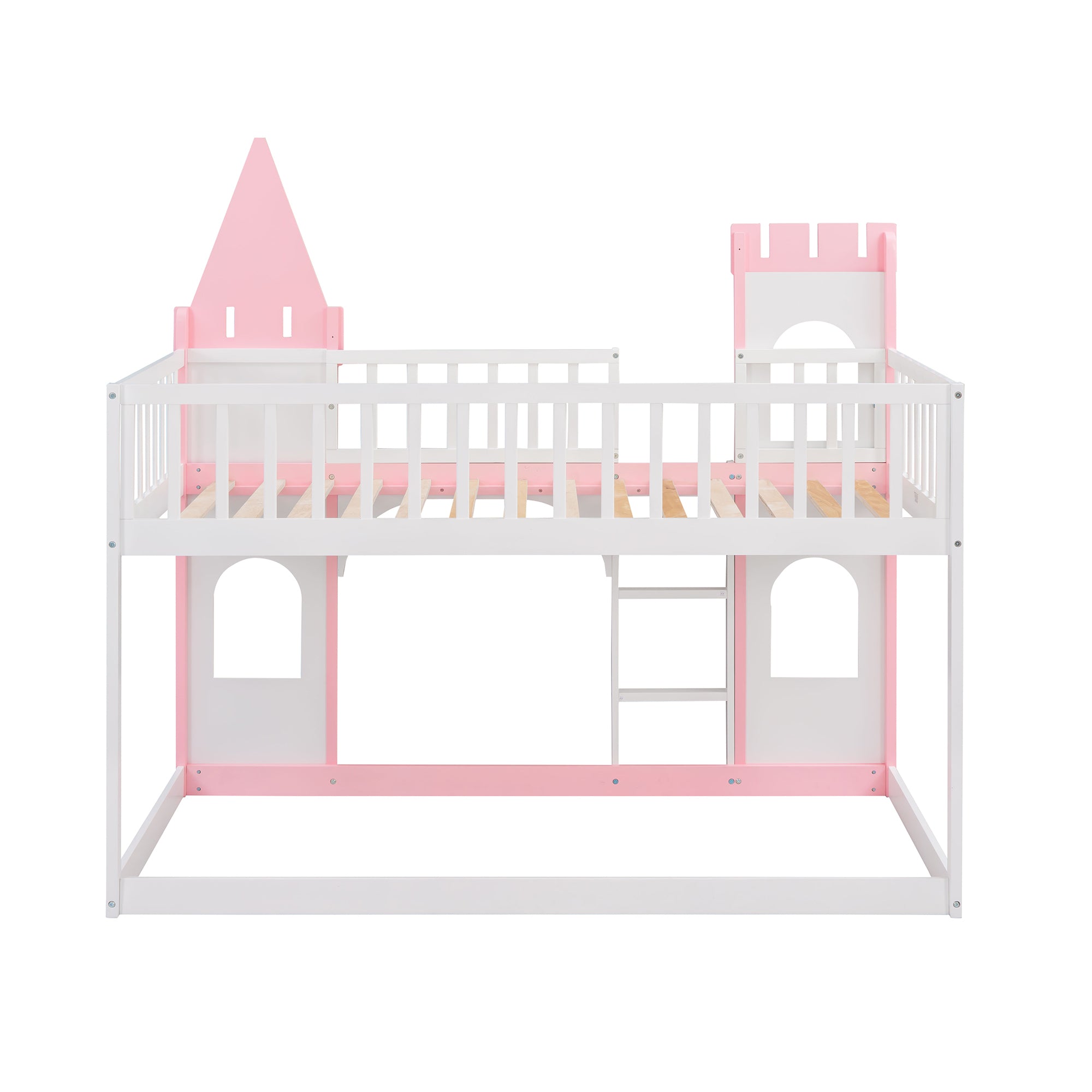 Twin Over Twin Castle Bunk Bed with Ladder - Pink - Atlantic Fine Furniture Melbourne FL