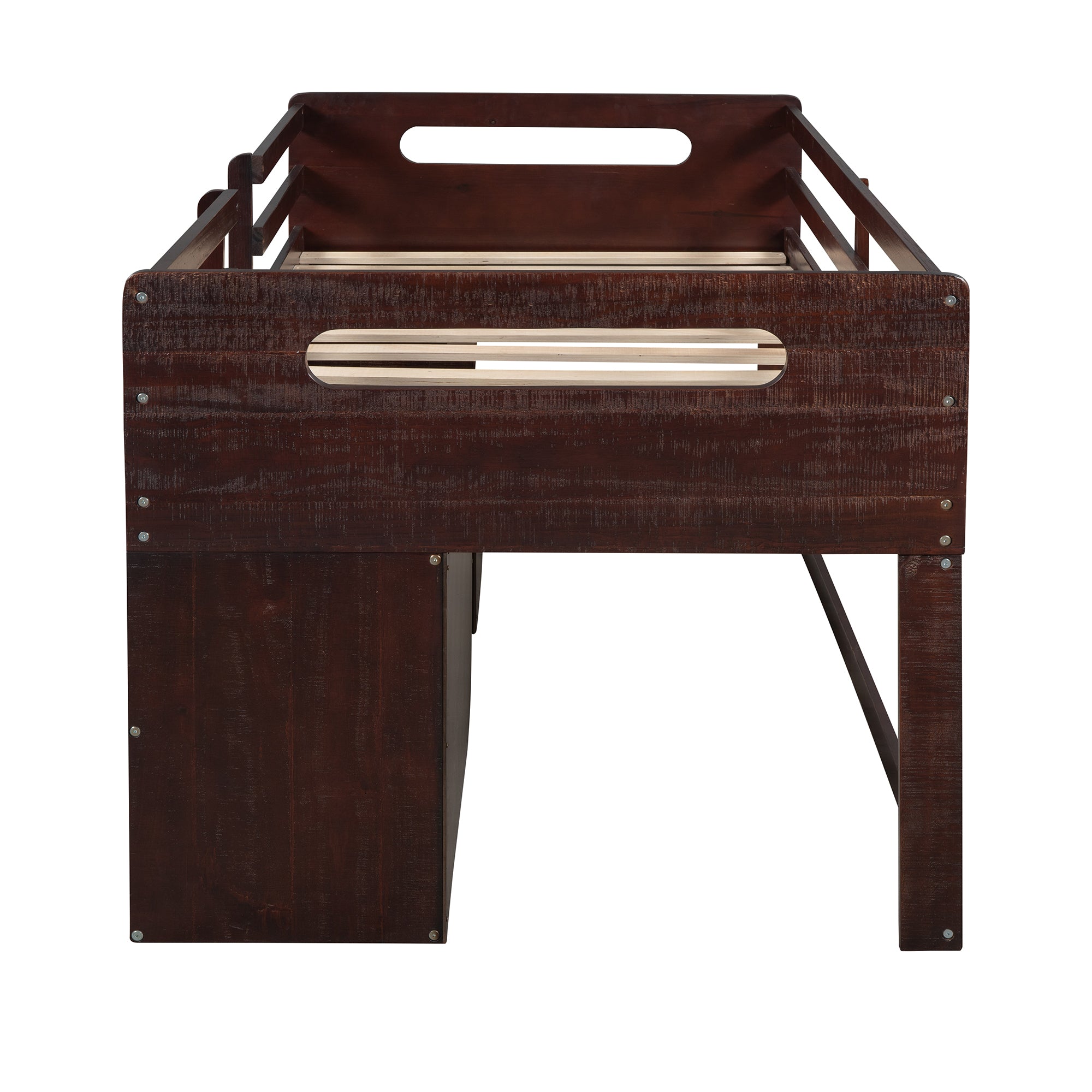 Twin size Loft Bed with Two Shelves and Two drawers (Antique Espresso) - Atlantic Fine Furniture Melbourne FL