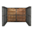 5 Pieces Outdoor Patio Wicker Bar Set, Bar Height Chairs With Non-Slip Feet And Fixed Rope, Removable Cushion, Acacia Wood Table Top - Brown / Gray