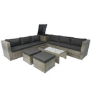 8 Piece Patio Sectional Wicker Rattan Outdoor Furniture Sof Set With One Storage Box Under Seat And Cushion Box - Gray / Black