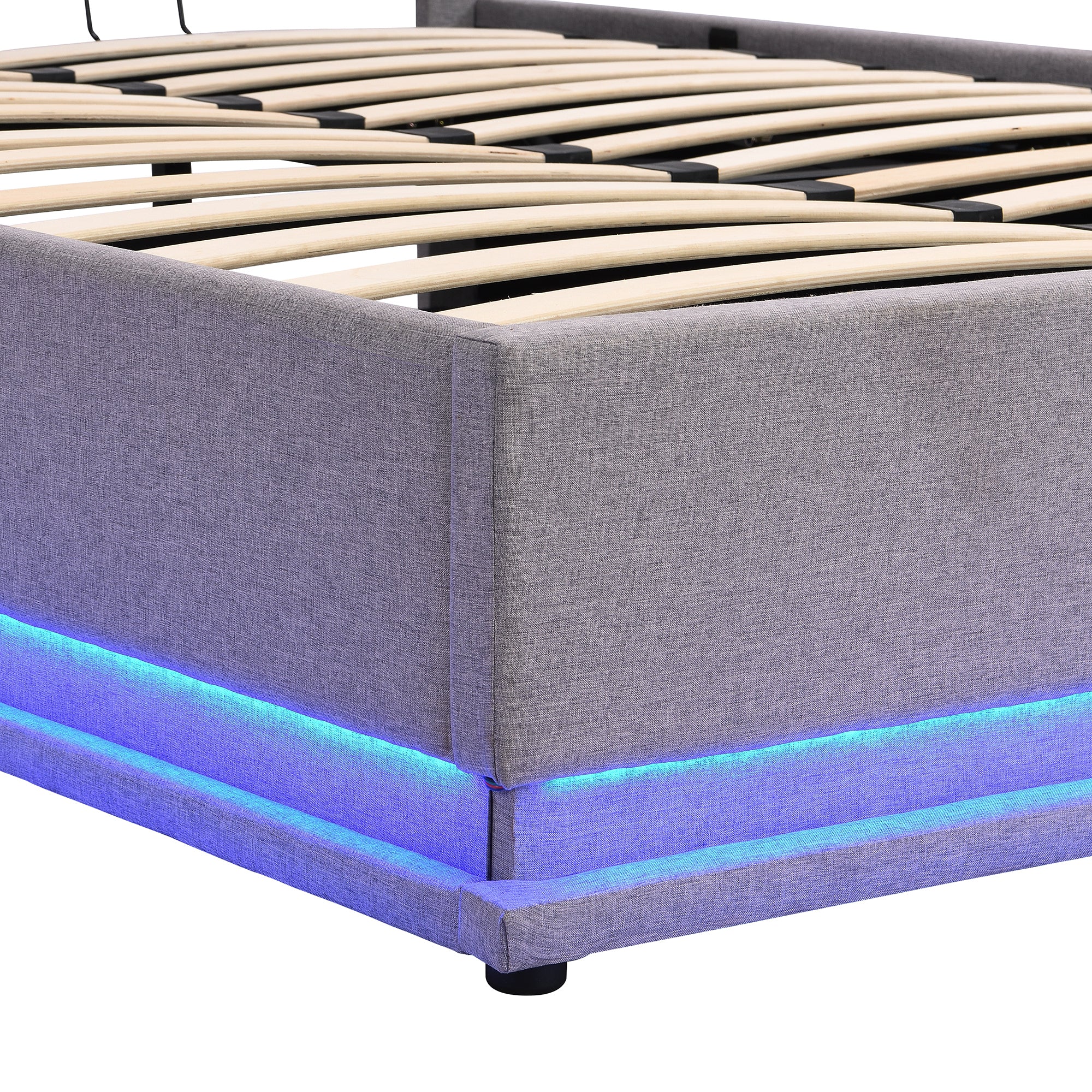 Full Size Upholstered Bed with Hydraulic Storage System and LED Light, Modern Platform Bed with Button-tufted Design Headboard, Gray - Atlantic Fine Furniture Melbourne FL