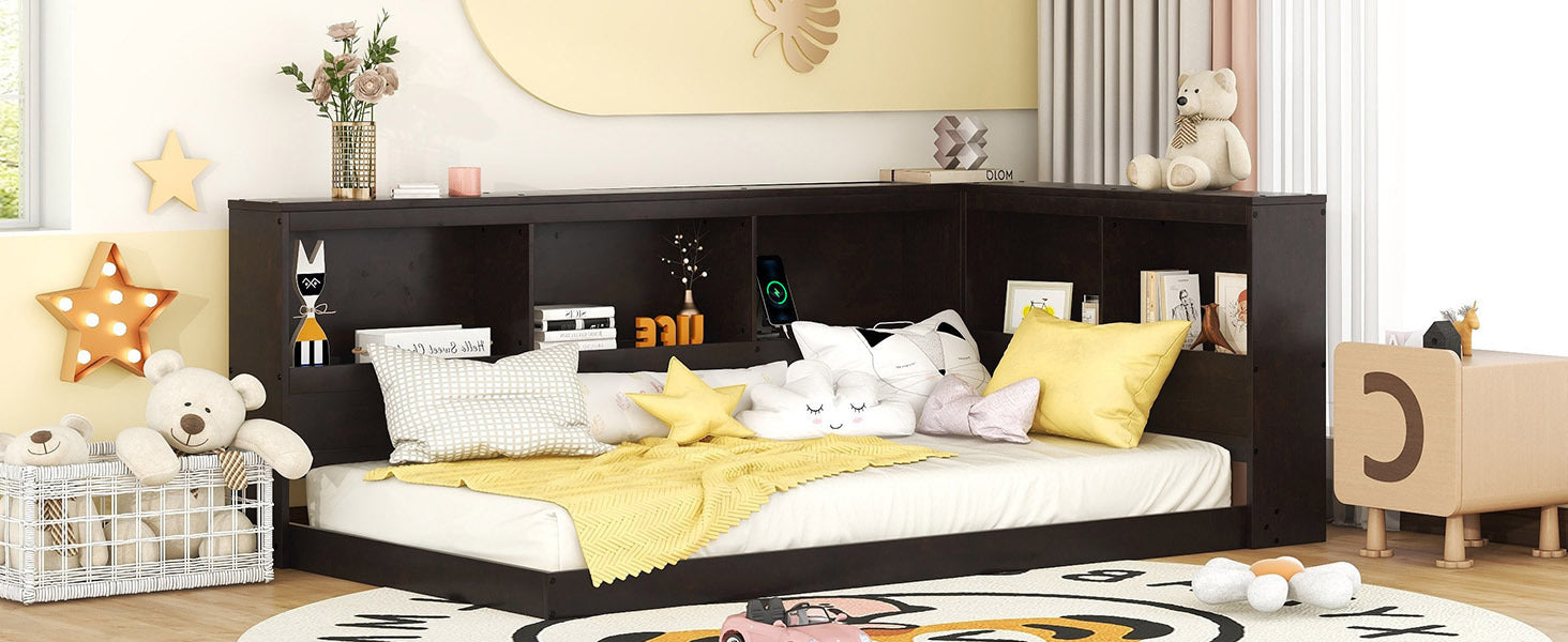 Wood Twin Size Daybed with Storage Cabinets and USB Ports, Espresso - Atlantic Fine Furniture Melbourne FL