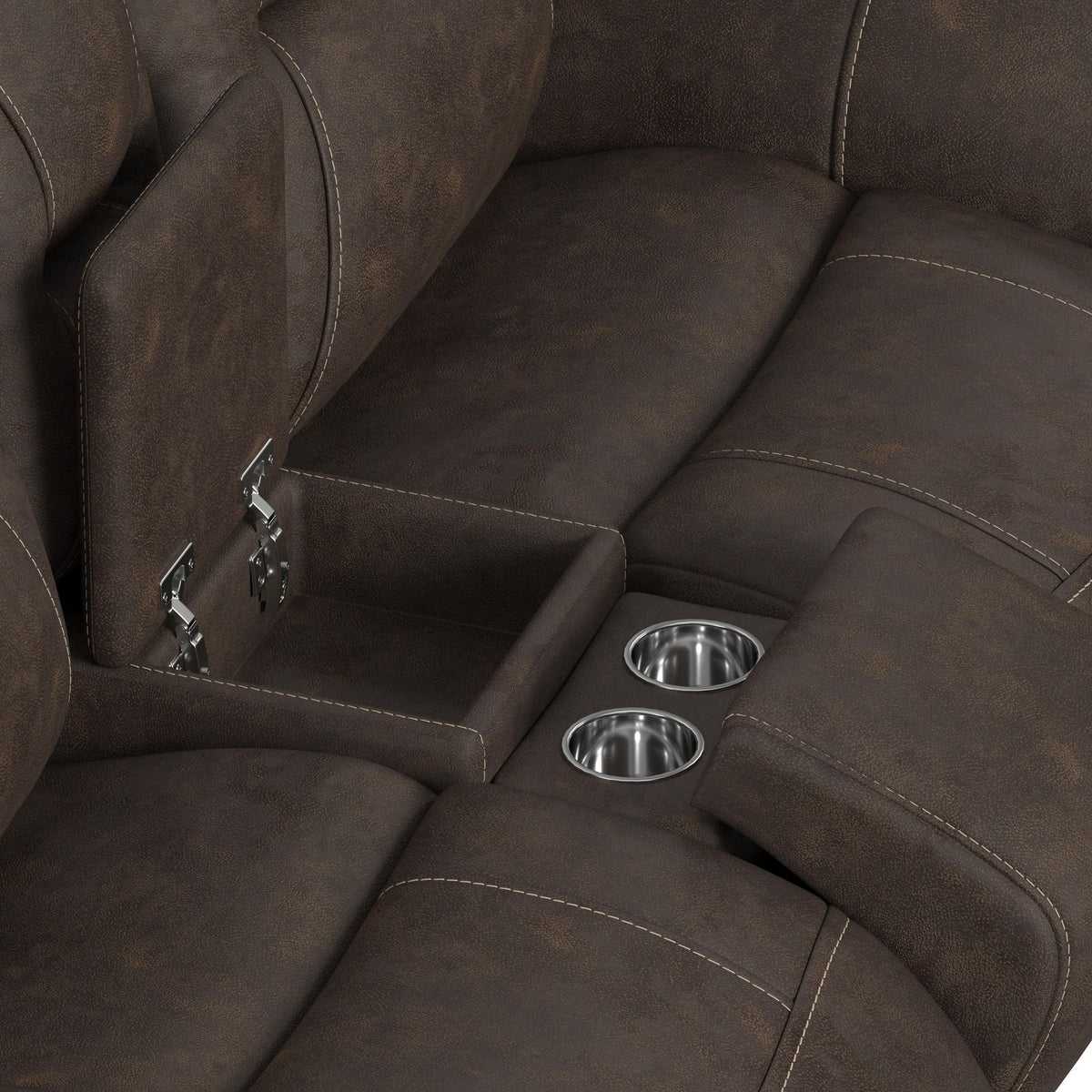 Topeka Loveseat With Console, Hidden Cups in Rocky Brown by Elements International, view 2