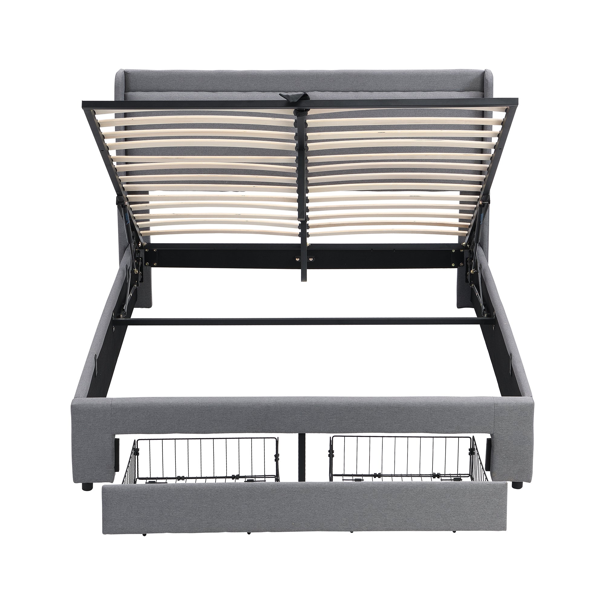 Queen Size Storage Upholstered Hydraulic Platform Bed with 2 Drawers, Gray - Atlantic Fine Furniture Melbourne FL