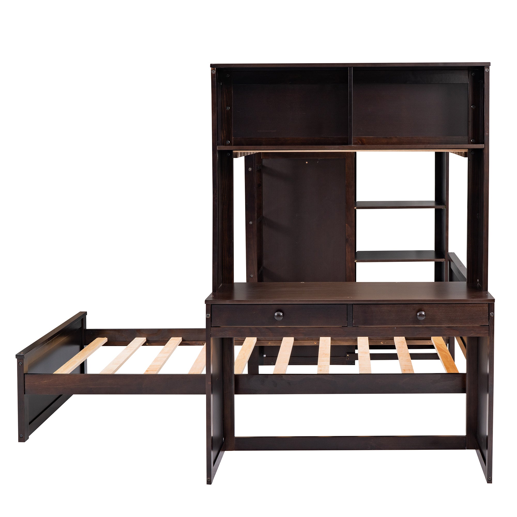 Twin size Loft Bed with a Stand-alone bed, Shelves,Desk,and Wardrobe-Espresso - Atlantic Fine Furniture Melbourne FL