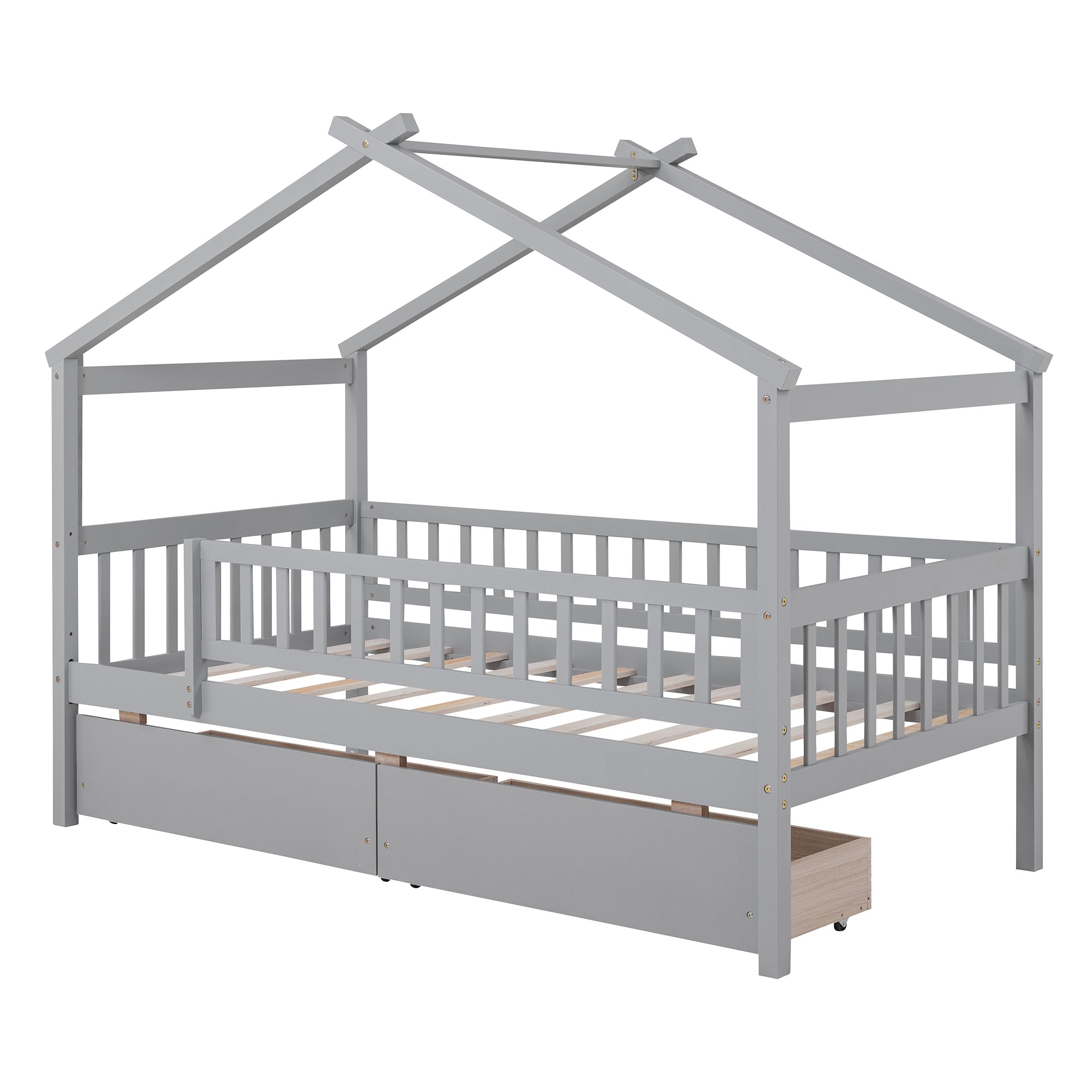 Twin Size Wooden House Bed with Two Drawers, Gray - Atlantic Fine Furniture Melbourne FL