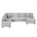 Upholstered U-Shaped Sectional Sofa With Movable Ottoman And Side Storage Pockets