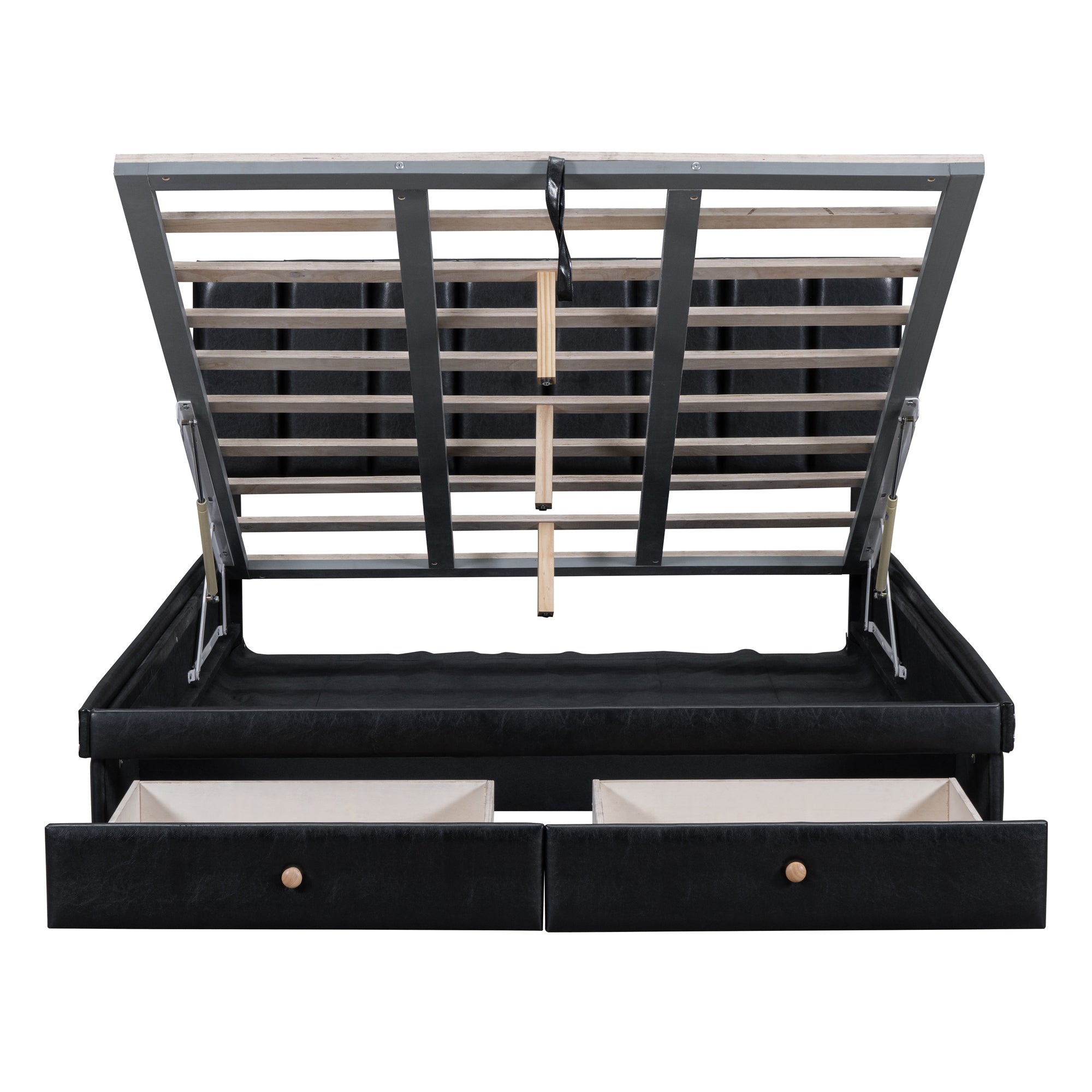 Queen Size Upholstered Bed with Hydraulic Storage System and Drawer, Black - Atlantic Fine Furniture Melbourne FL