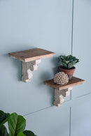 Distressed And Wooden Wall Shelf With Corbel Design - Brown / Antique White