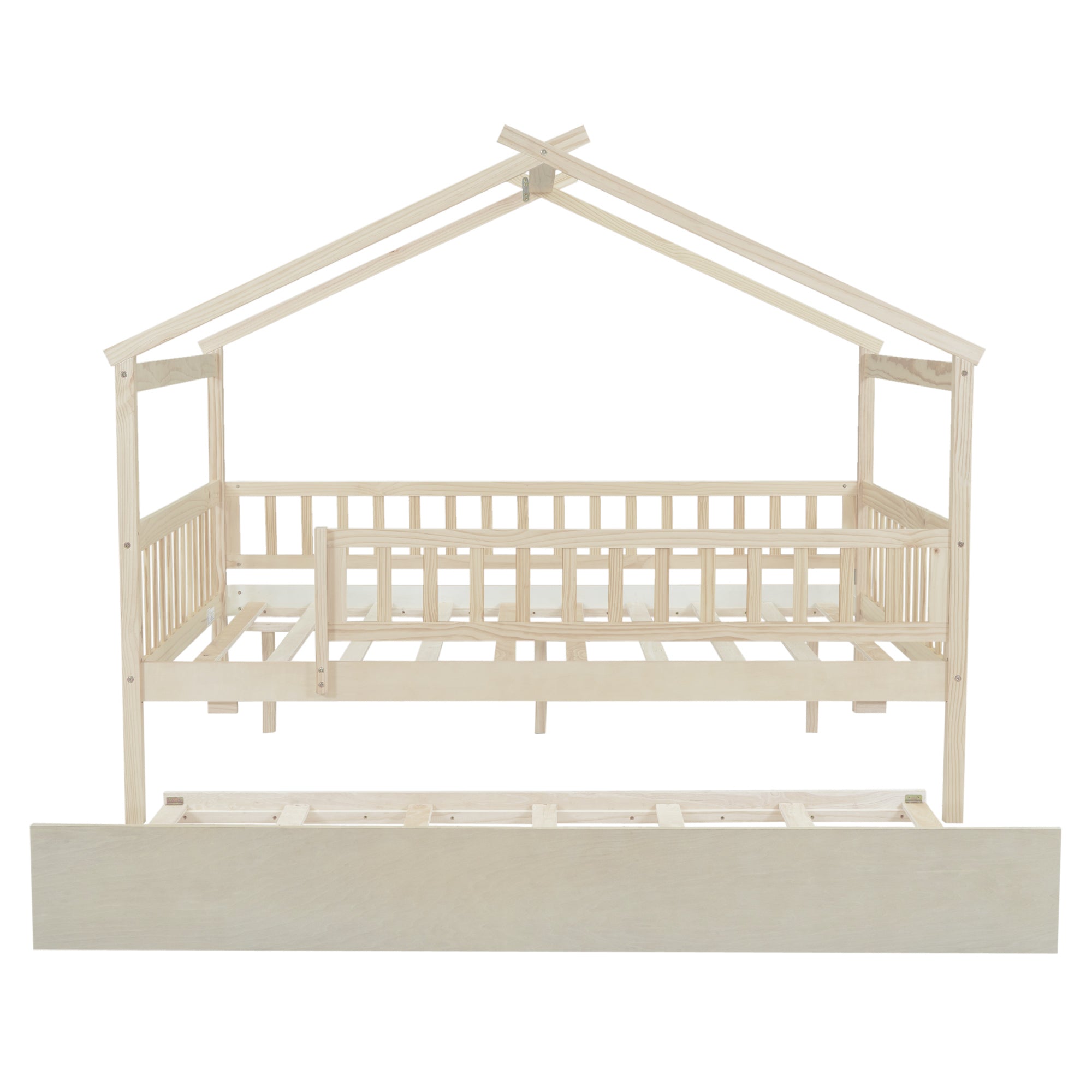 Full Size Wooden House Bed with Twin Size Trundle, Natural - Atlantic Fine Furniture Melbourne FL
