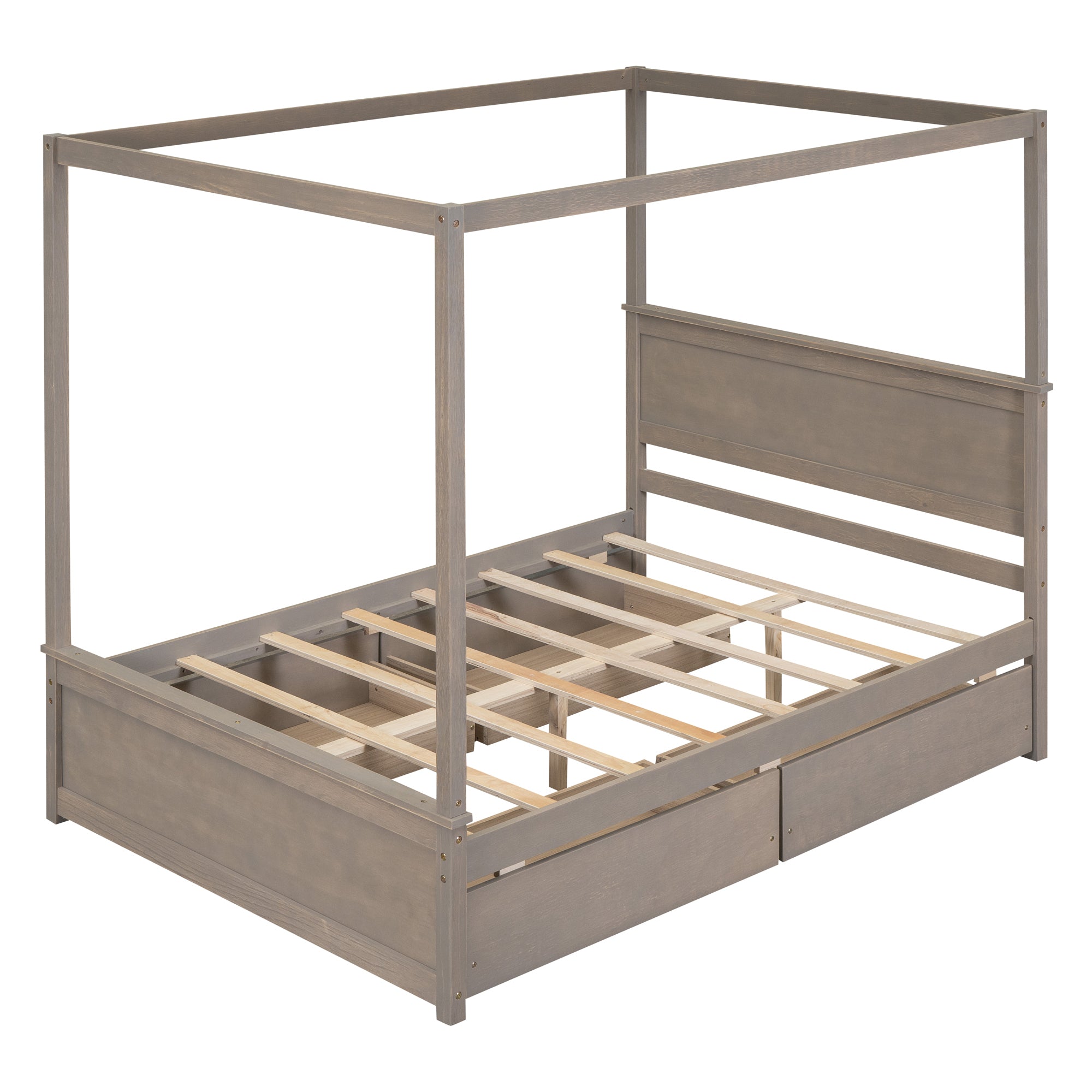 Wood Canopy Bed with four Drawers ,Full Size Canopy Platform Bed With Support Slats .No Box Spring Needed, Brushed Light Brown - Atlantic Fine Furniture Melbourne FL