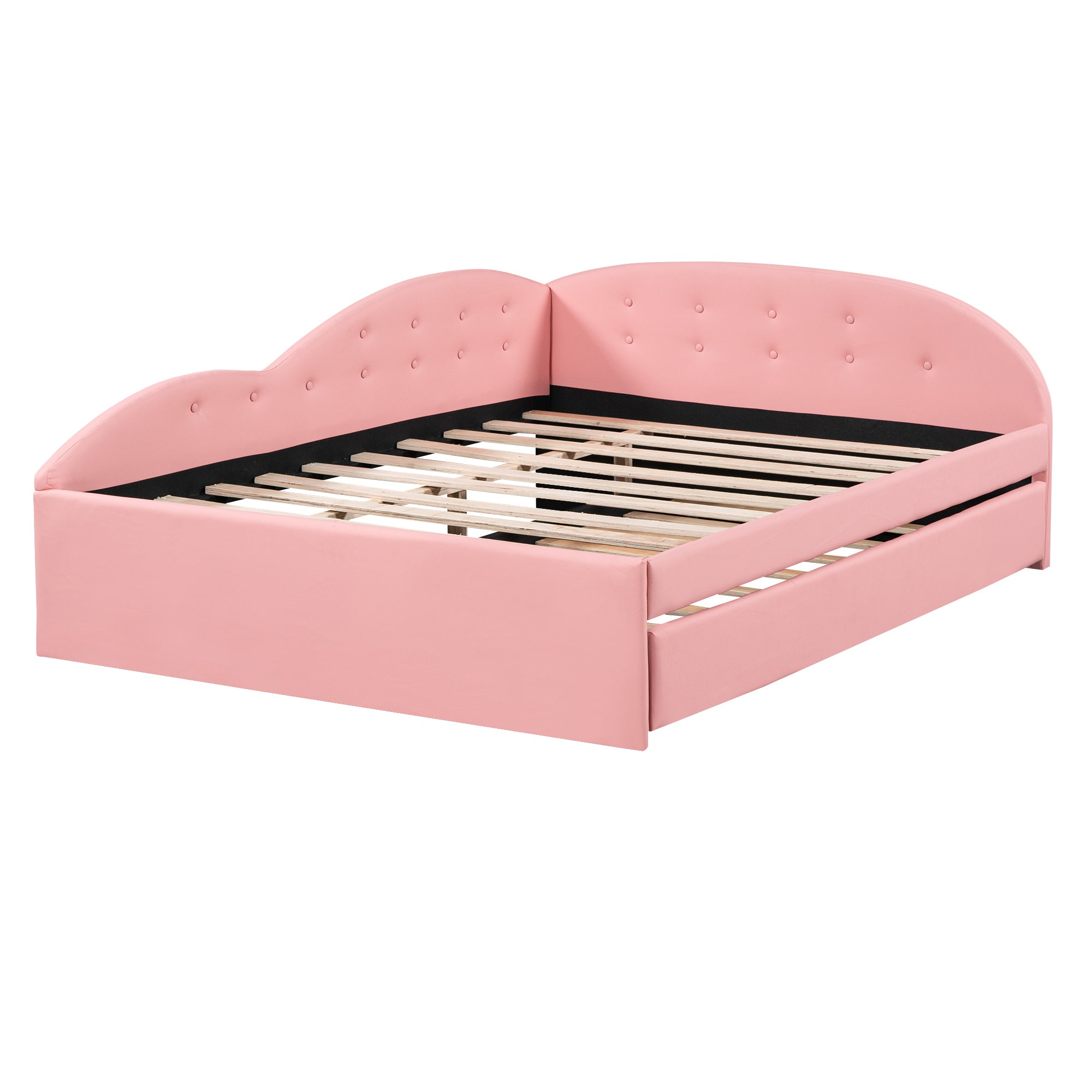 Full Size PU Upholstered Tufted Daybed with Trundle and Cloud Shaped Guardrail, Pink - Atlantic Fine Furniture Melbourne FL