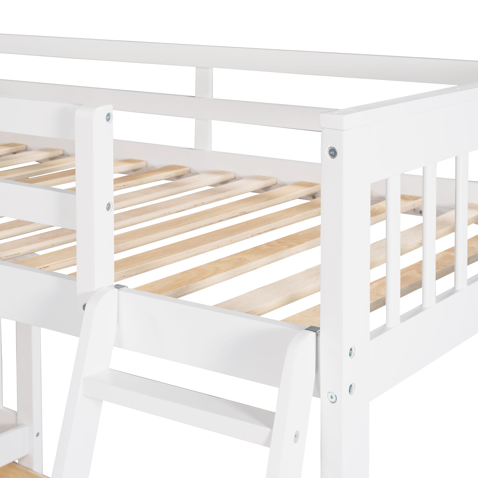 Twin over Full L-Shaped Bunk Bed With 3 Drawers, Ladder and Staircase - White - Atlantic Fine Furniture Melbourne FL