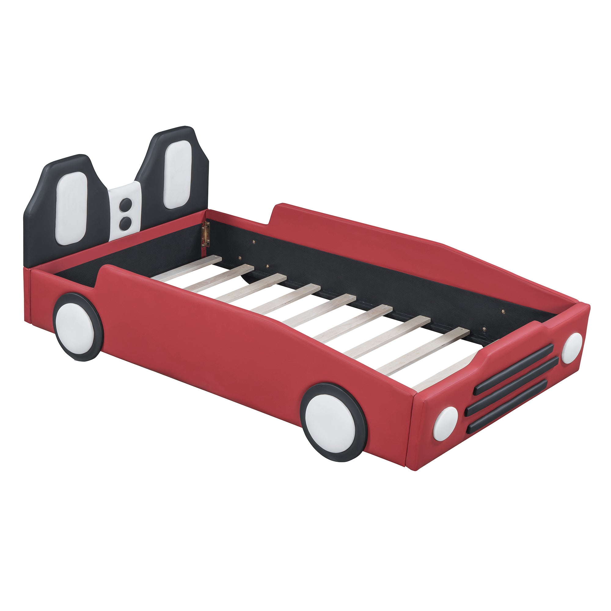 Twin Size Race Car-Shaped Platform Bed with Wheels,Red - Atlantic Fine Furniture Melbourne FL