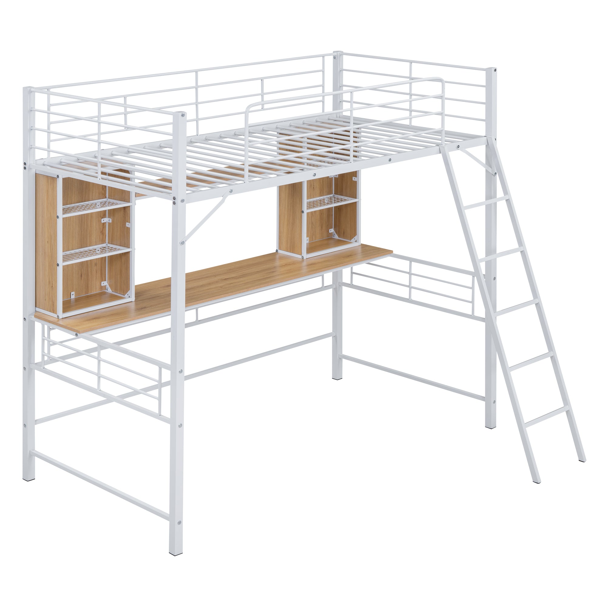 Twin Size Loft Bed with Desk and Shelf , Loft Bed with Ladder,Twin,White - Atlantic Fine Furniture Melbourne FL