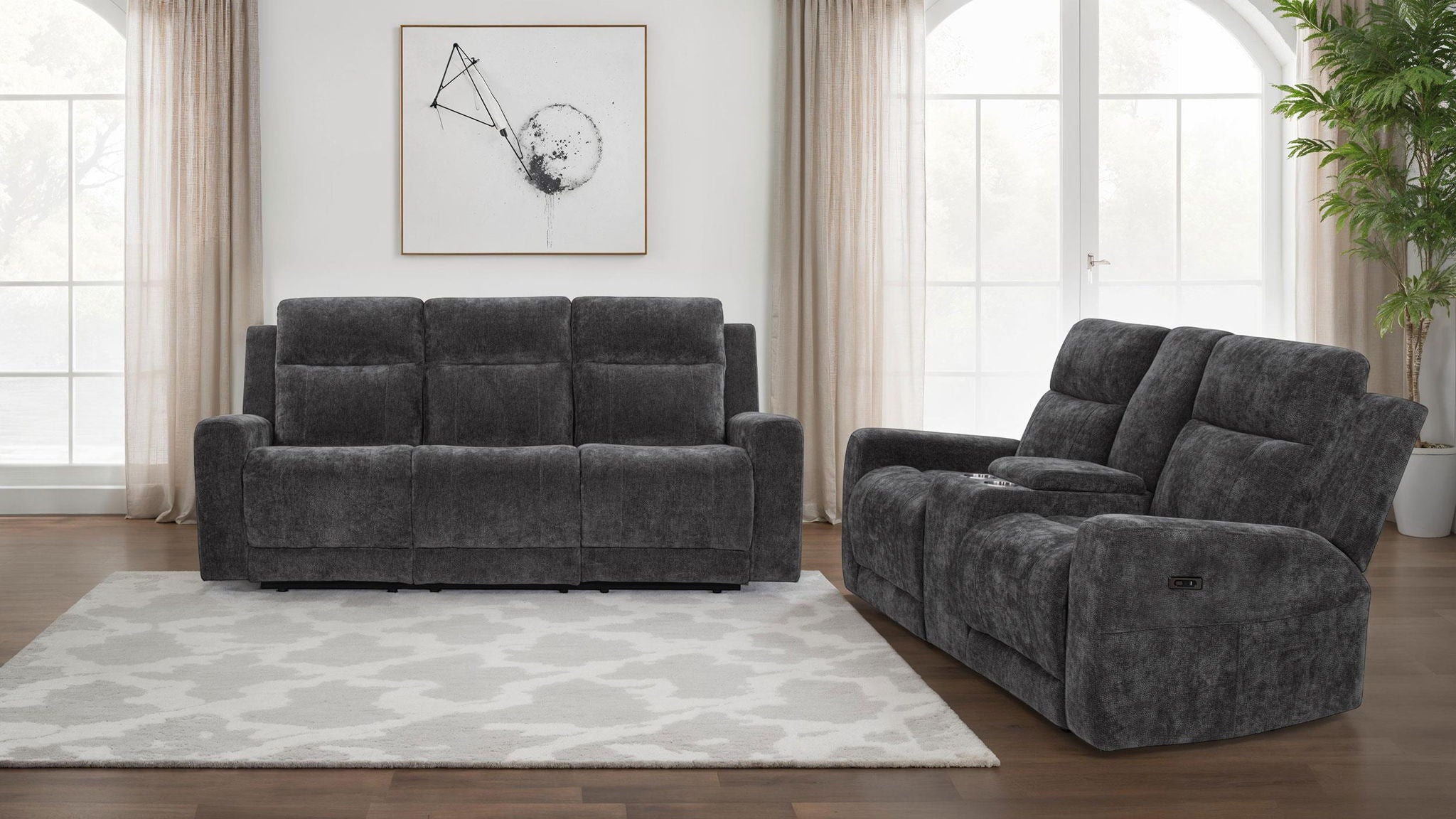 Kennett 2-piece Chenille Power Reclining Sofa Set Dark Grey