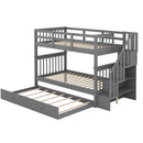Stairway Bunk Bed With Storage And Guard Rail For Bedroom