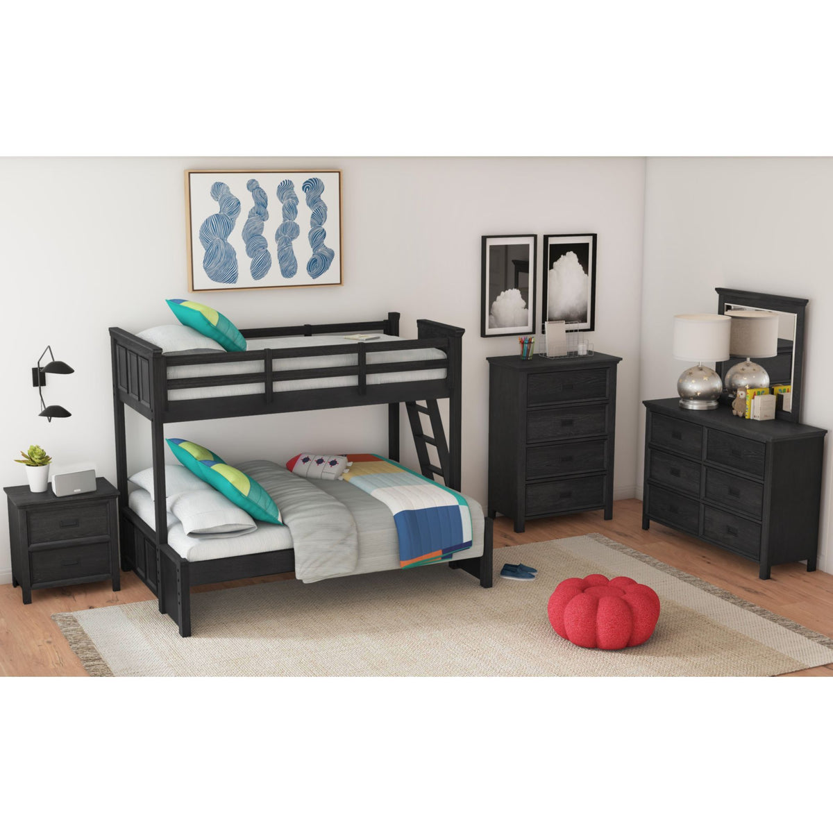 Hampton Kids Bunk With Ladder in Black by Elements International, view 3