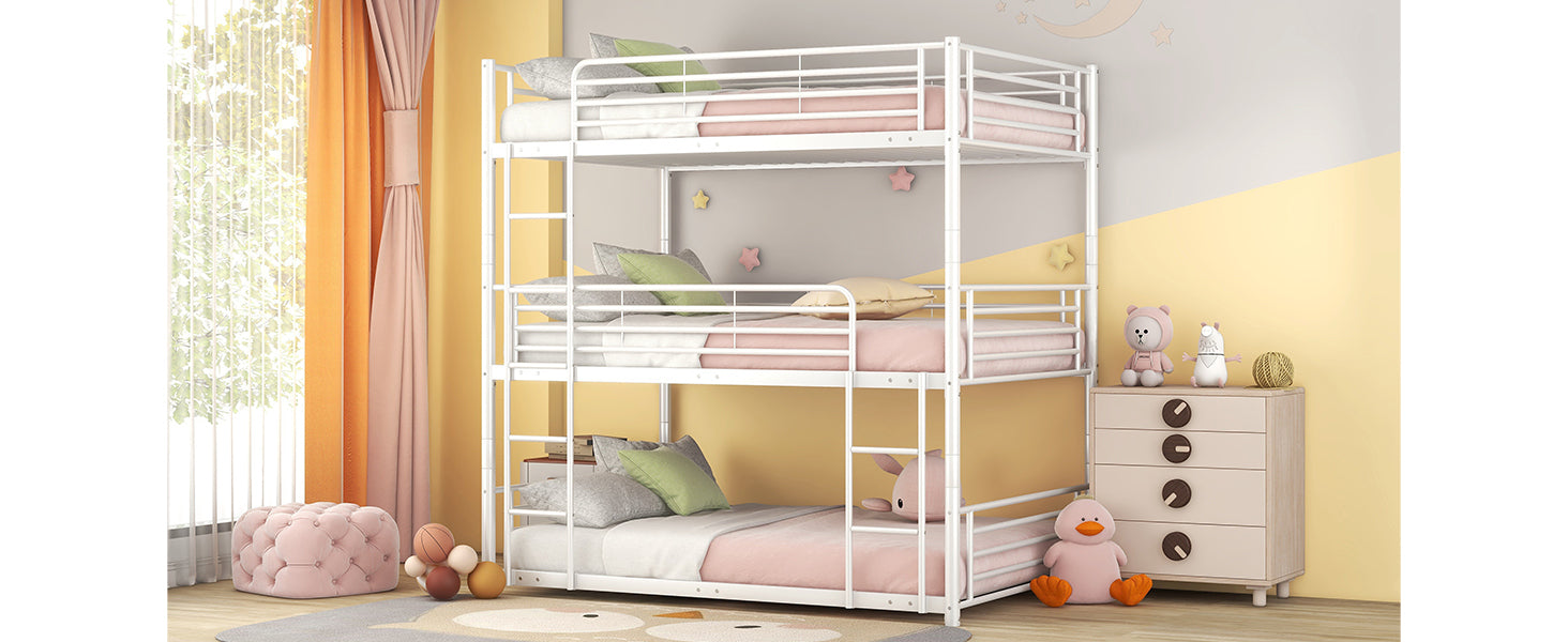 Full-Full-Full Metal Triple Bed with Built-in Ladder, Divided into Three Separate Beds,White(OLD SKU:LP000297AAK) - Atlantic Fine Furniture Melbourne FL