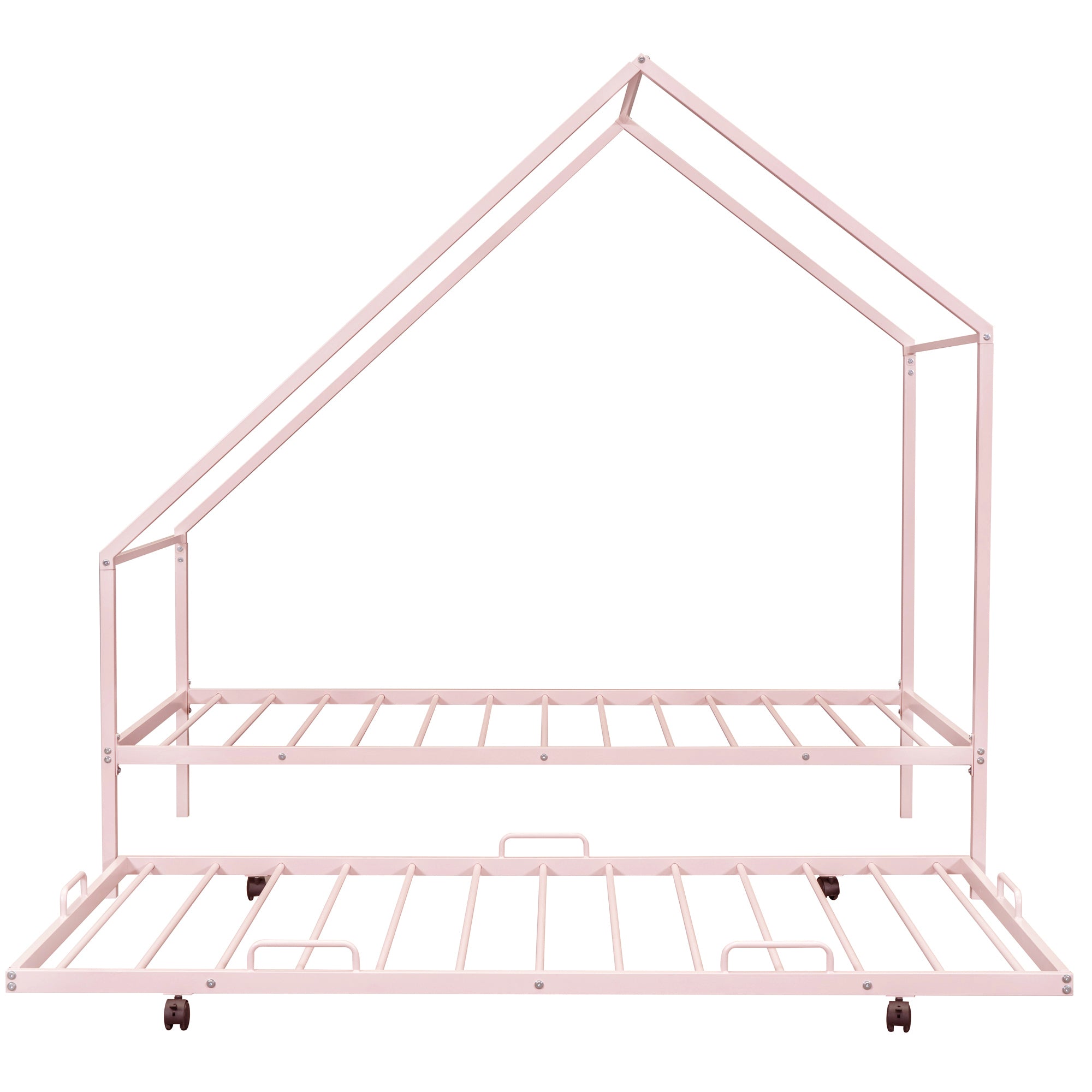 Metal House Bed With Trundle, Twin Size House Bed Pink - Atlantic Fine Furniture Melbourne FL