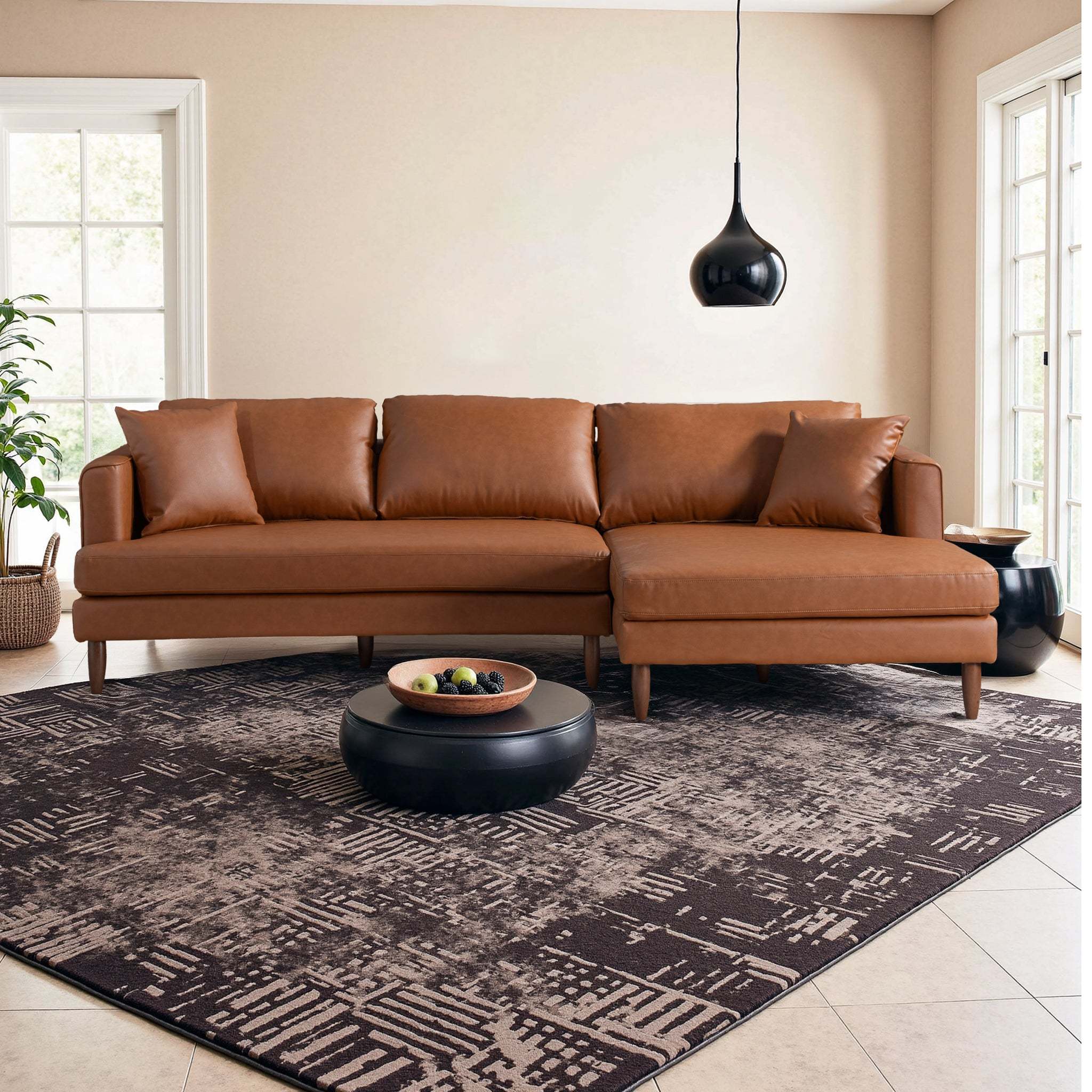 Blake L-Shaped Cognac Vegan Leather Sectional Sofa Right Facing