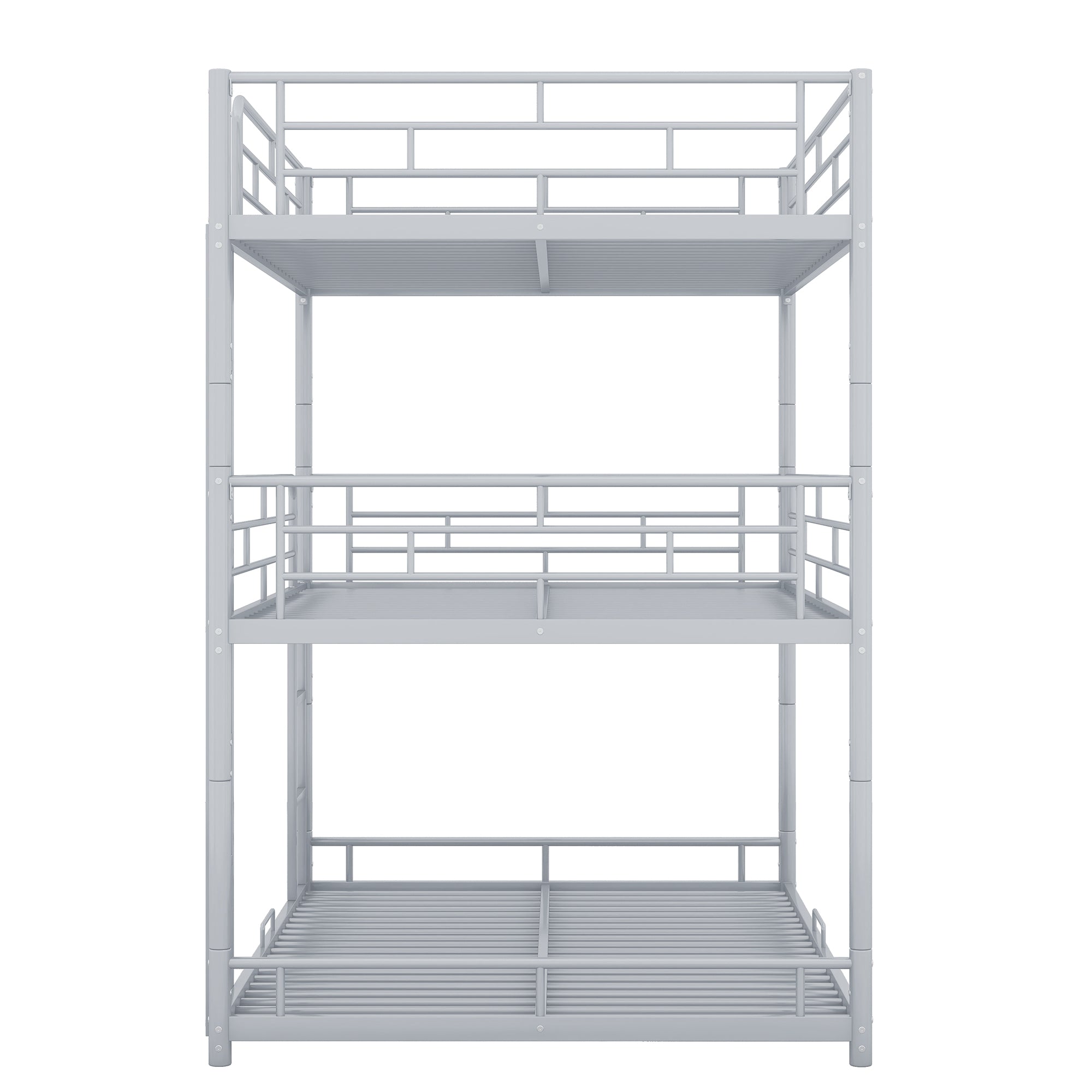 Metal Full Size Triple Bunk Bed, Silver