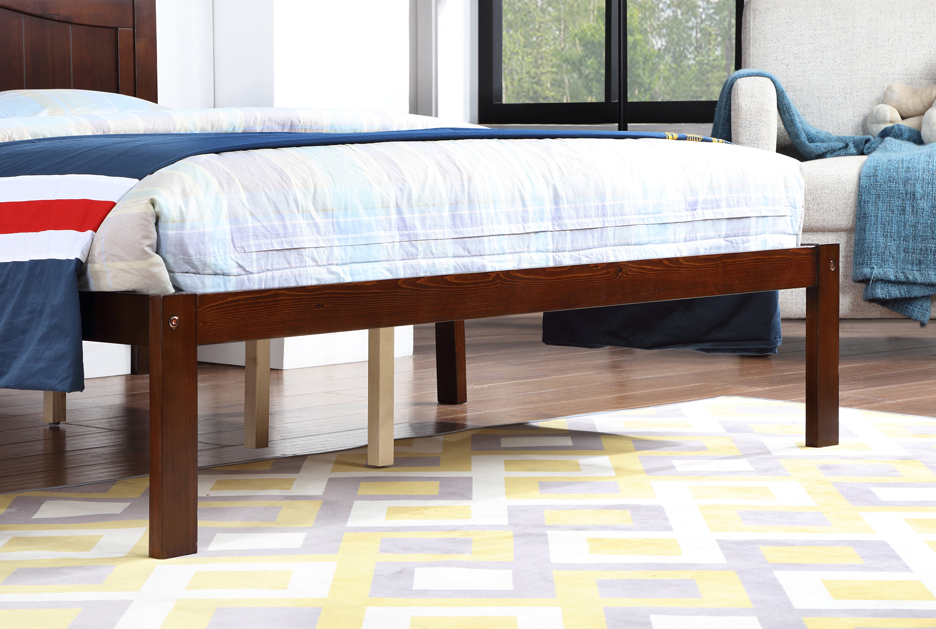 Full Size Bed, Wood Platform Bed Frame with Headboard For Kids, Slatted, Dark Walnut - Atlantic Fine Furniture Melbourne FL