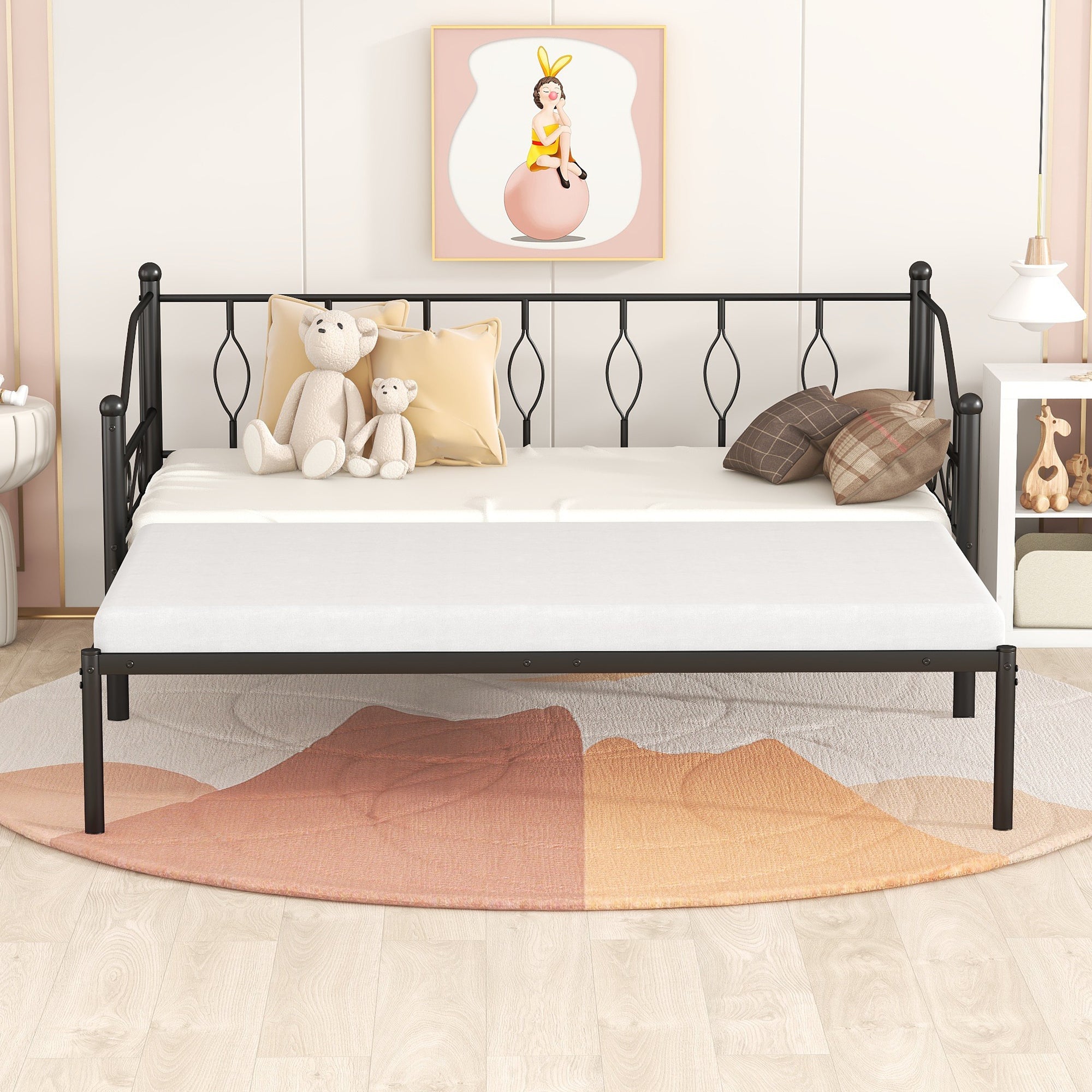 Twin Size Metal Daybed with Trundle, Daybed with Slat No Box required Black - Atlantic Fine Furniture Melbourne FL