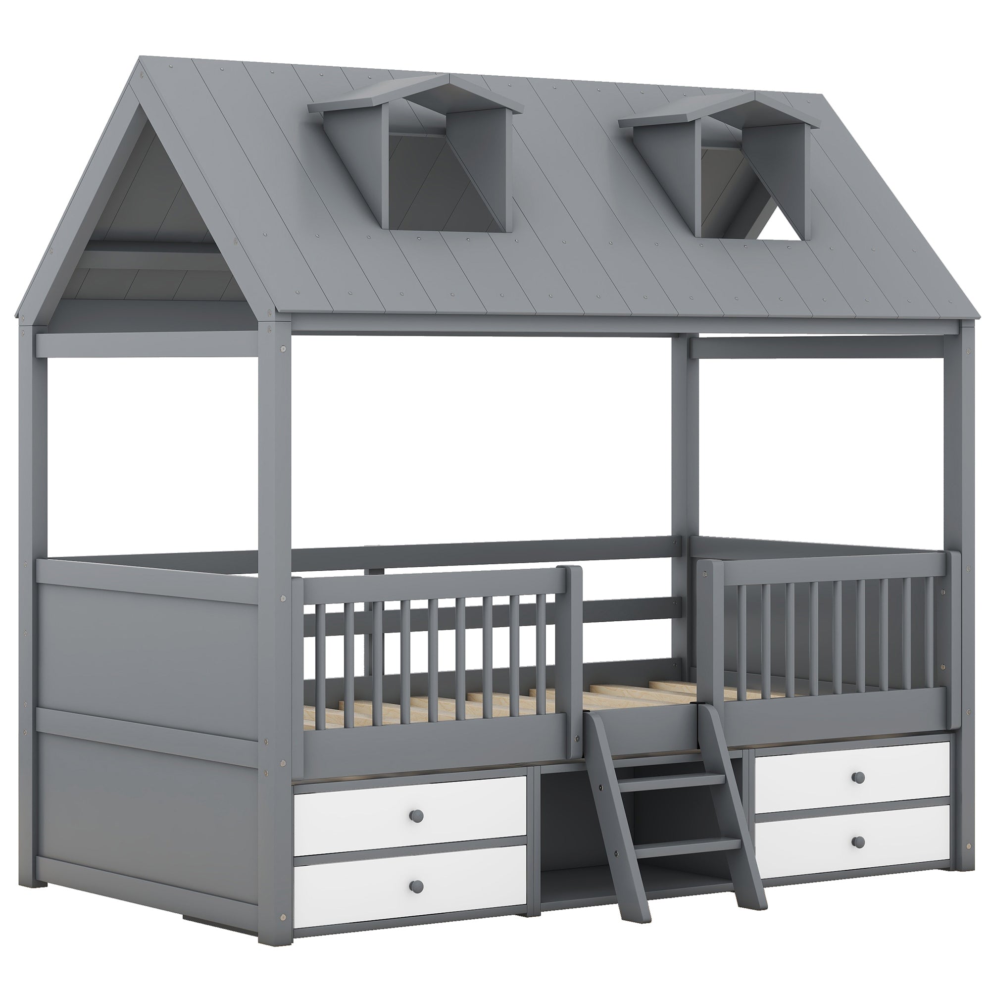 Twin Size Wood Bed House Bed Frame,Gray - Atlantic Fine Furniture Melbourne FL