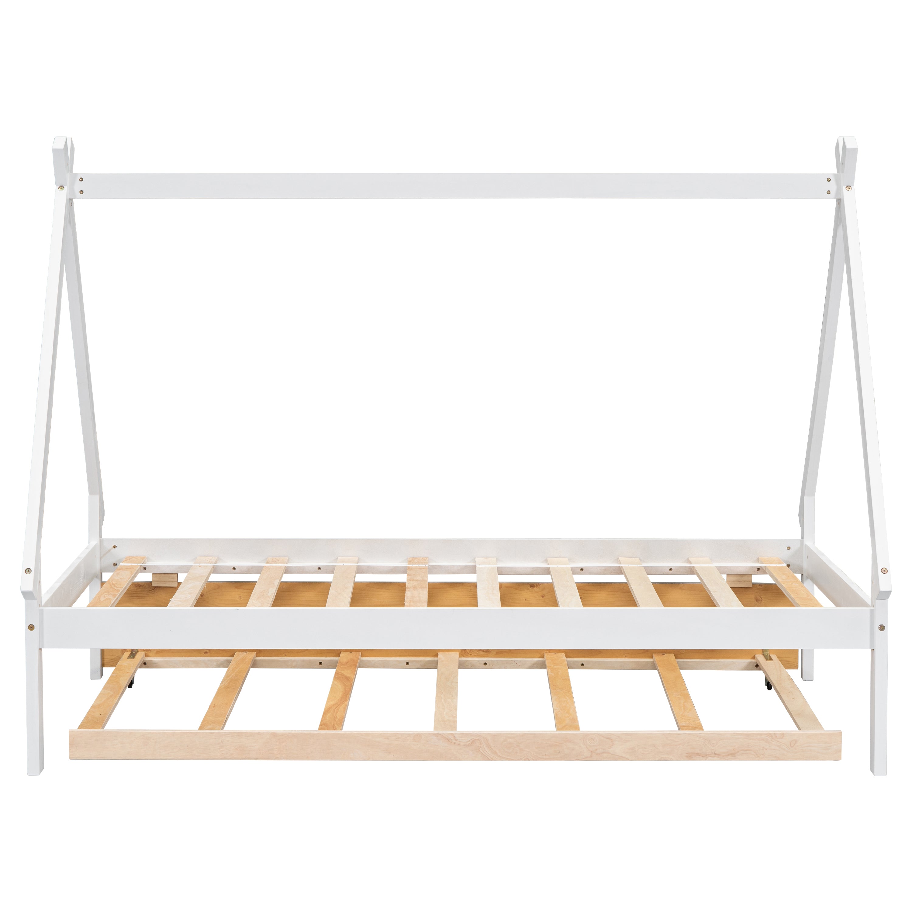 Twin size Tent Floor Bed, Teepee Bed, with Trundle,White
