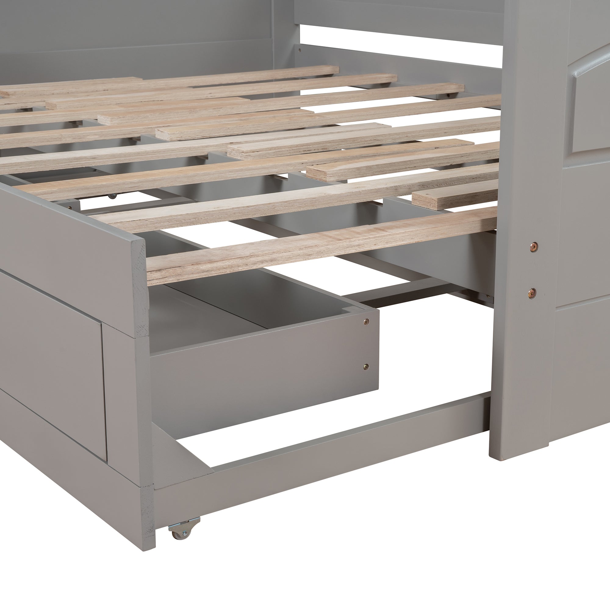 Wooden Daybed with Trundle Bed and Two Storage Drawers , Extendable Bed Daybed,Sofa Bed with Two Drawers, Gray - Atlantic Fine Furniture Melbourne FL
