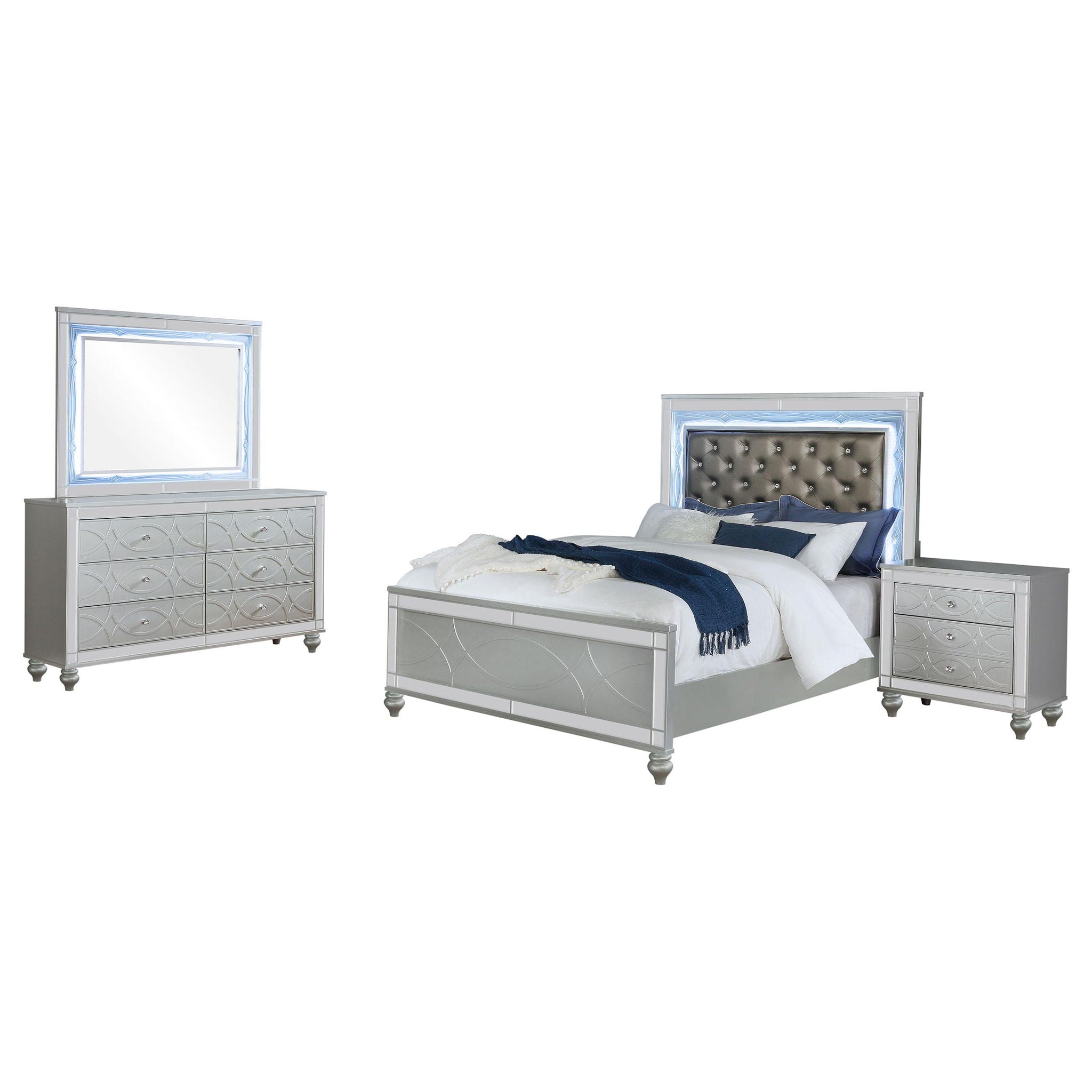 Gunnison 4-piece Eastern King Bedroom Set Silver Metallic