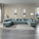 Zerah - Sectional Sofa With 7 Pillows - Dusty Blue Fabric