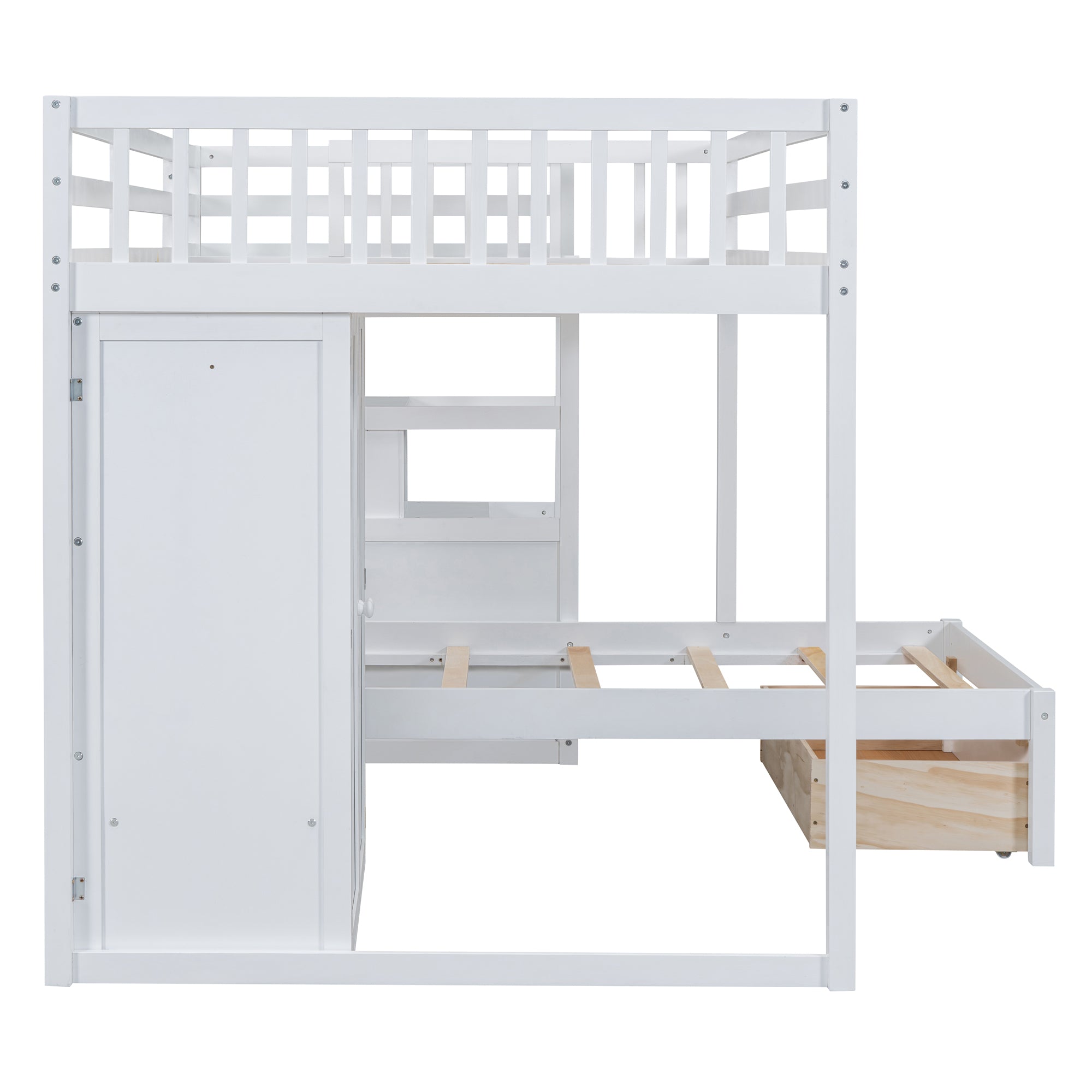 Full Over Twin Bunk Bed with Wardrobe, Drawers, White - Atlantic Fine Furniture Melbourne FL