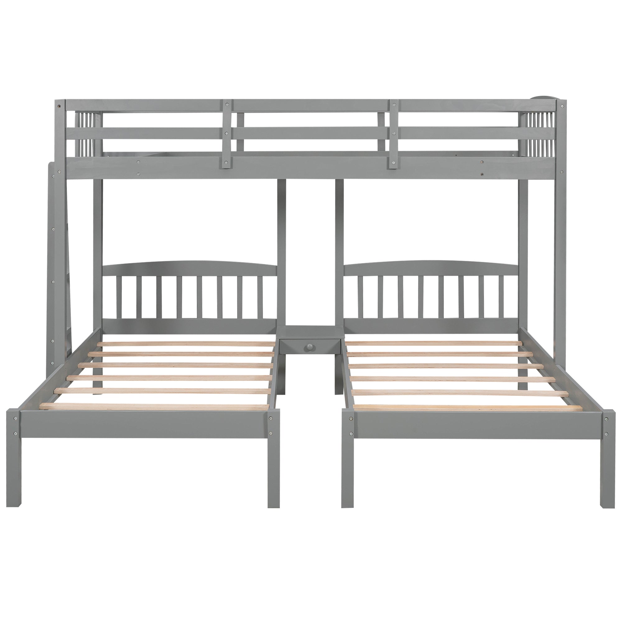 Twin over Twin & Twin Bunk Bed with Built-in Middle Drawer, Gray - Atlantic Fine Furniture Melbourne FL